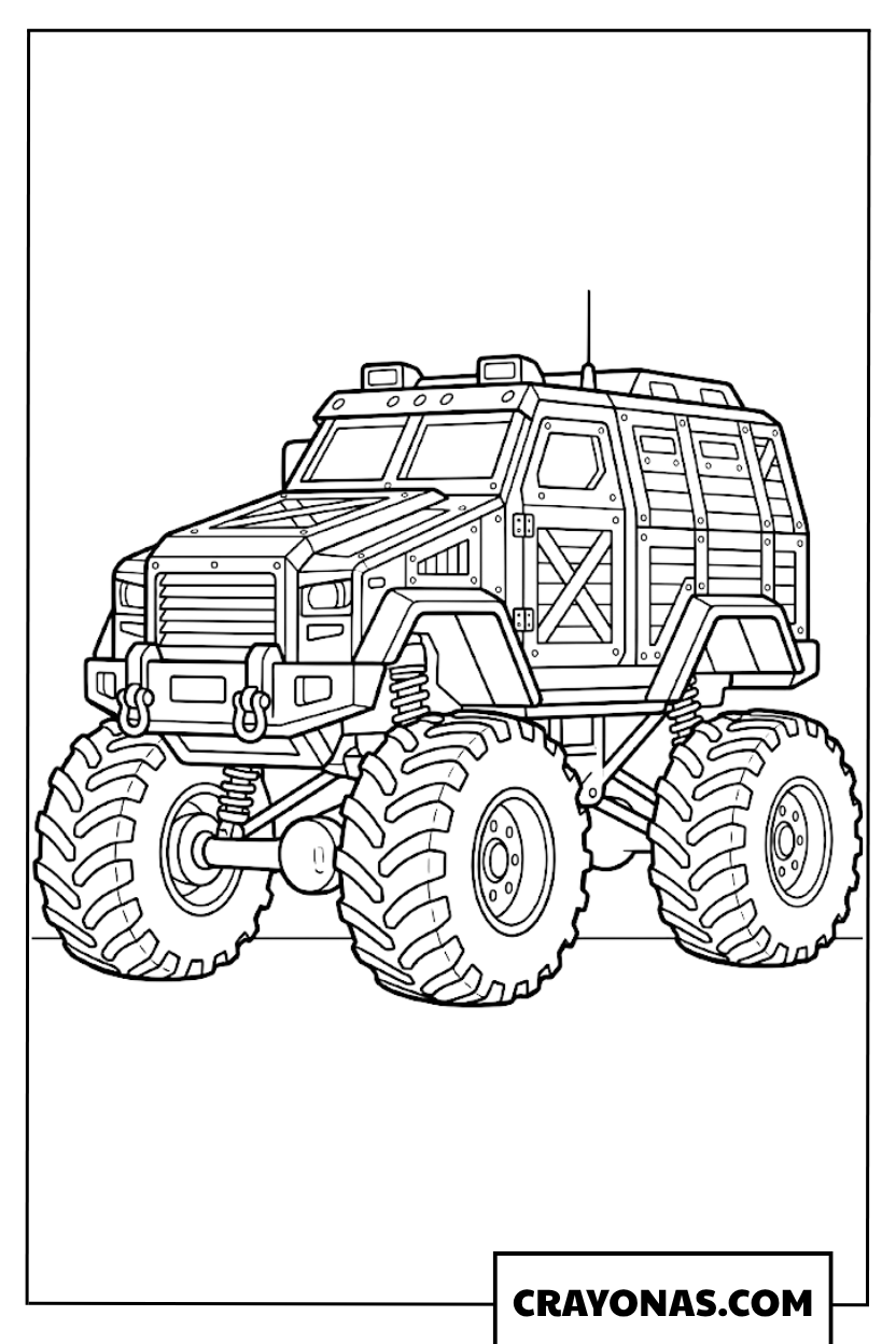 Armored Military Style Off Road Monster Truck Coloring Page