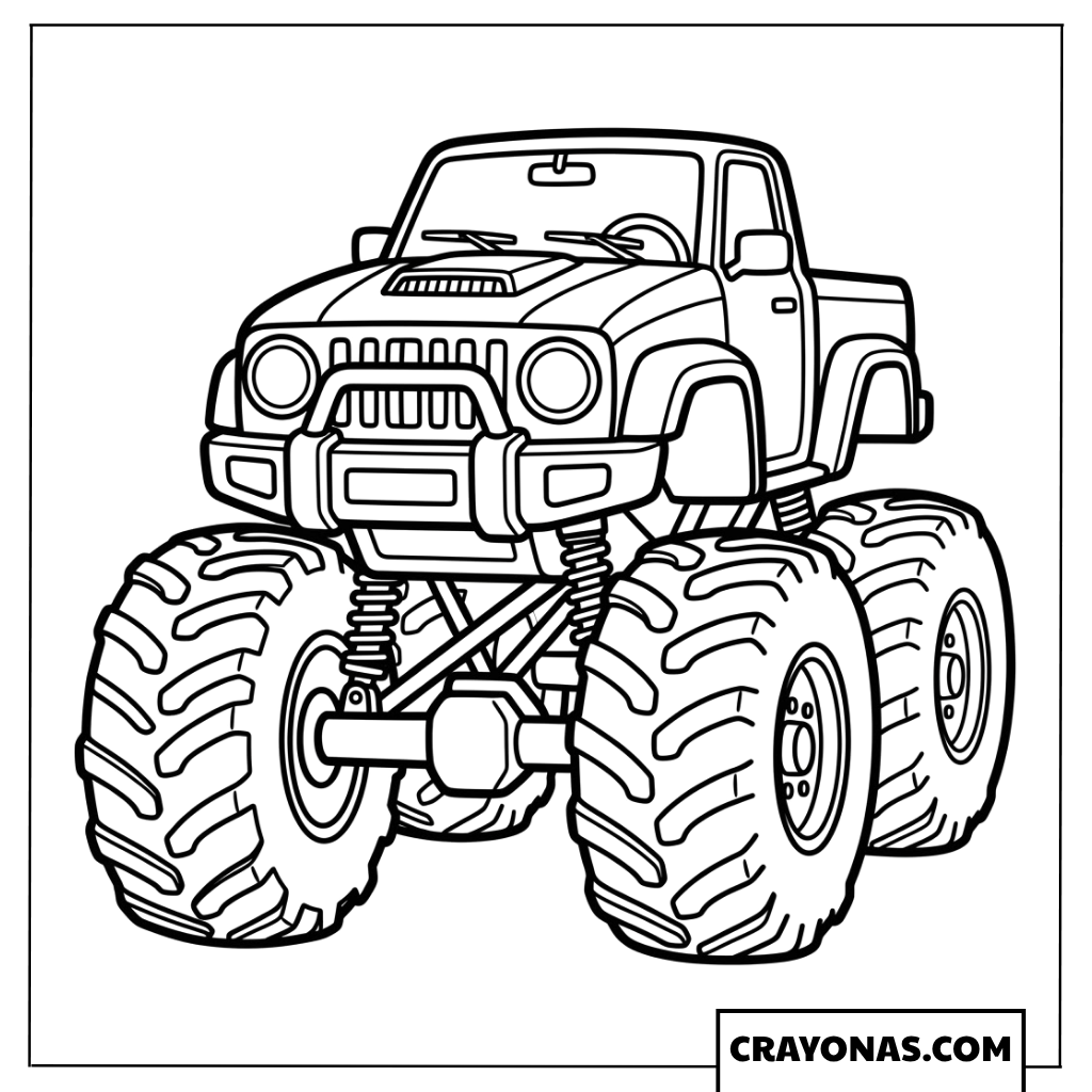 Bold Front View Simple Monster Truck Coloring Page