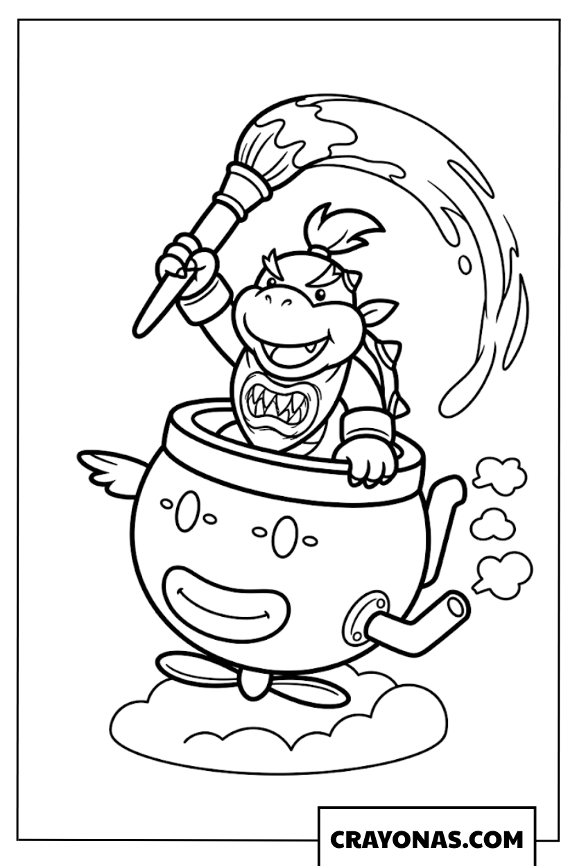 Bowser Jr Riding Koopa Clown Car Coloring Page
