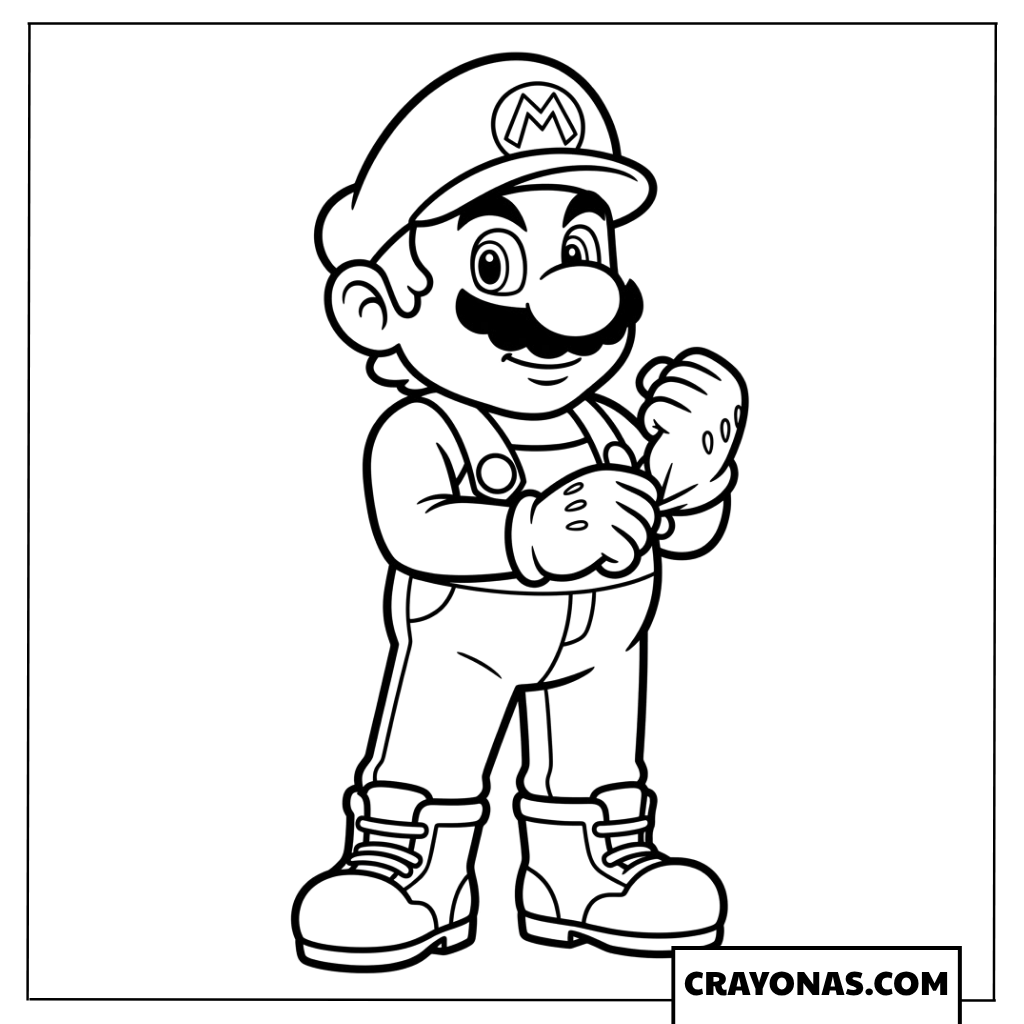 Classic Mario Standing Confidently Stance Coloring Page