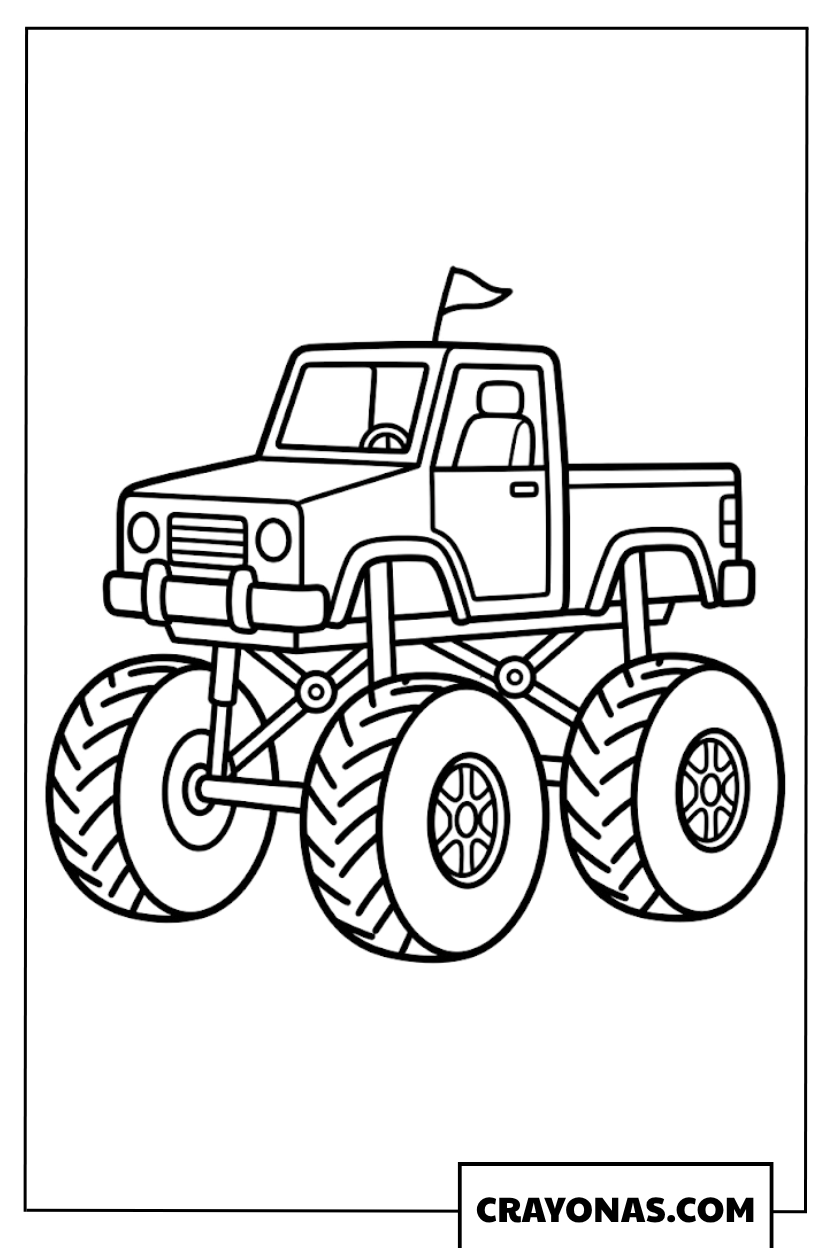 Classic Pickup Monster Truck Side View Coloring Page