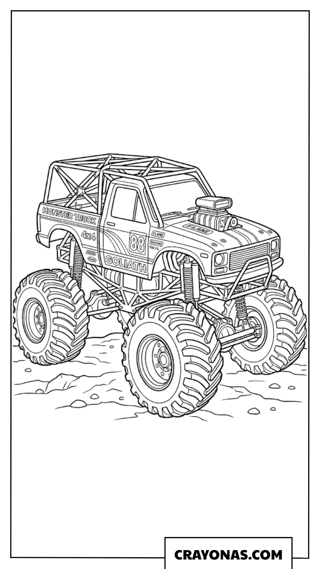Custom Trophy Style Monster Truck With Roll Cage Coloring Page