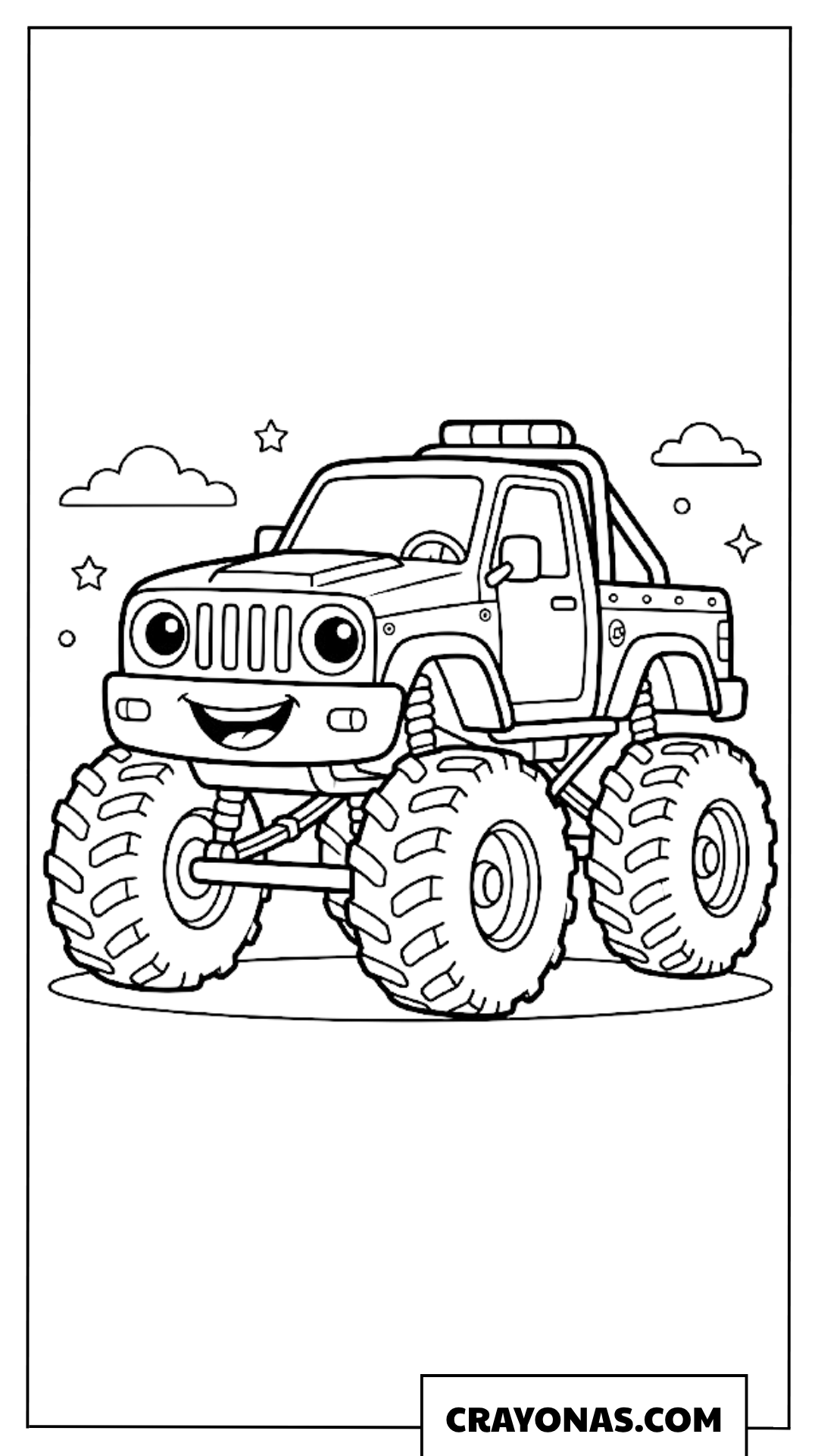 Cute Cartoon Monster Truck Under Starry Sky Coloring Page