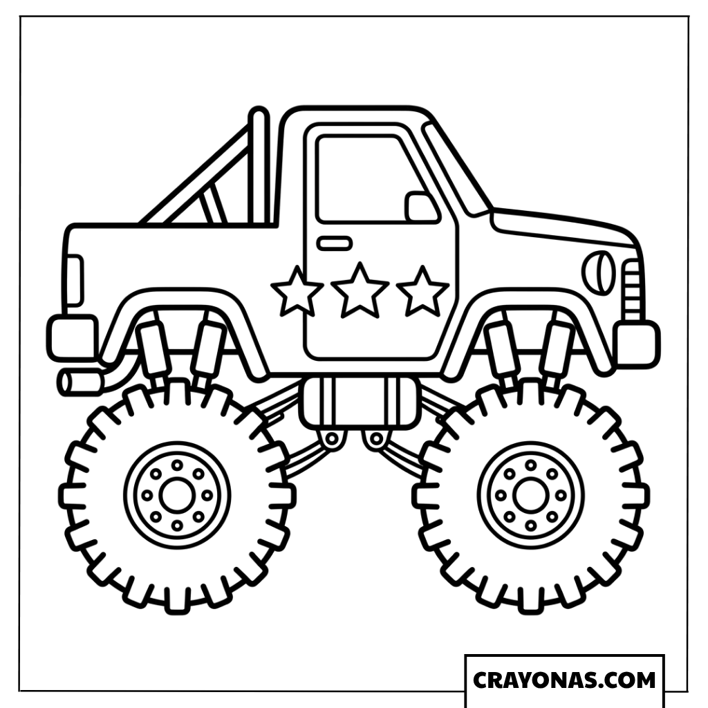 Cute Stars Patterned Monster Truck Coloring Page