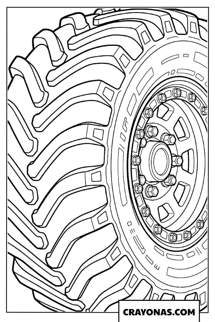 Detailed Big Wheel Monster Truck Tire Close Up Coloring Page