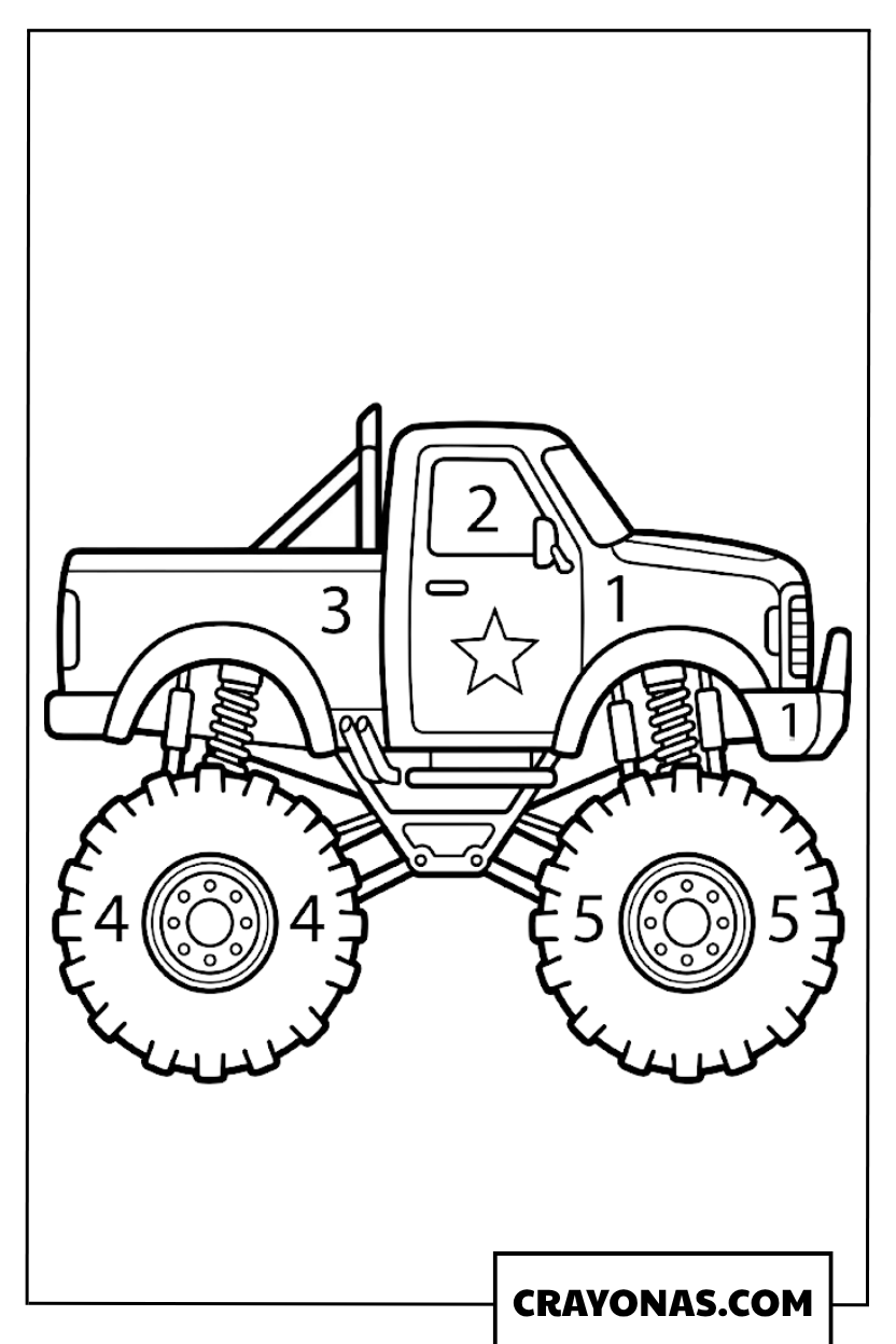Easy Monster Truck Color By Number Coloring Page