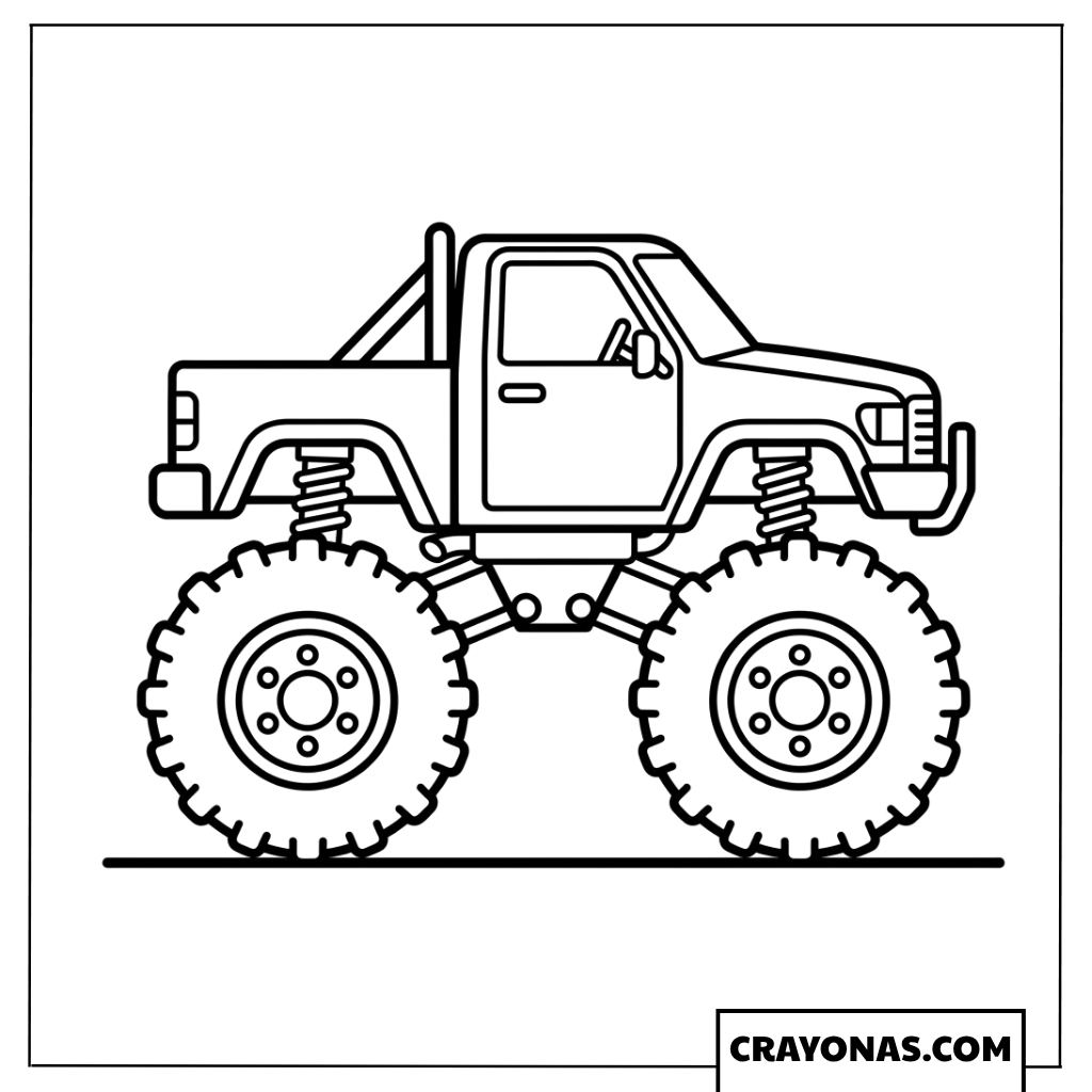 Easy Pickup Monster Truck With Roll Bar Coloring Page