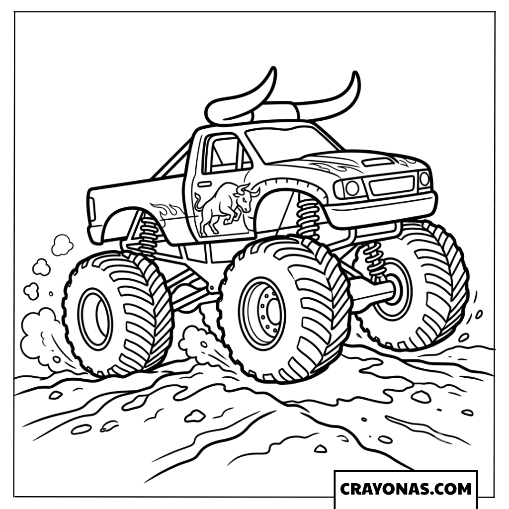El Toro Loco Bull Monster Truck Mud Racing Coloring Page