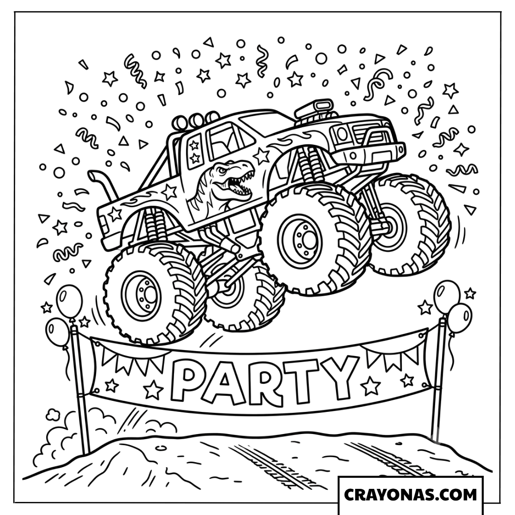 First Birthday Lion Billboard Monster Truck Coloring Page