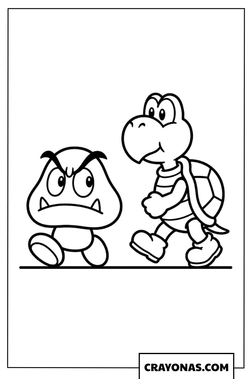Goomba and Koopa Troopa Minions Walking Coloring Page