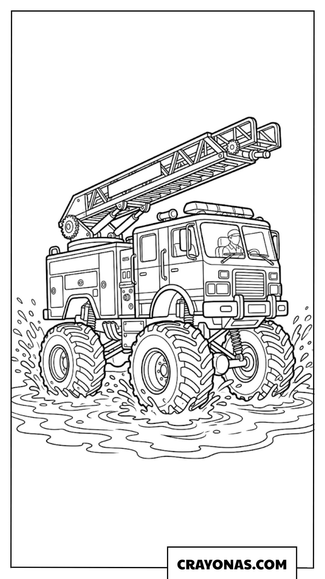 Heavy Duty Fire Truck Rescue Monster Vehicle Coloring Page