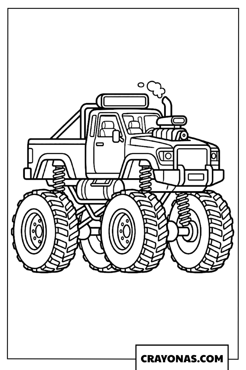 Heavy Duty Modified Monster Truck With Smokestacks Coloring Page