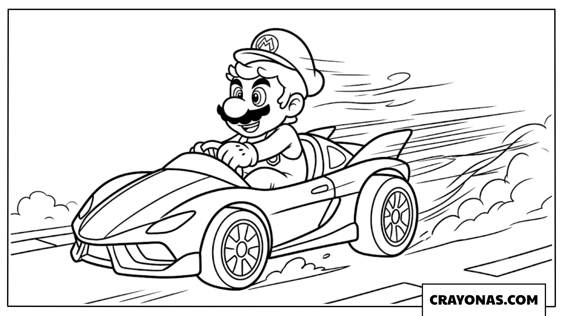 Mario Driving Racing Kart Speed Trails Coloring Page