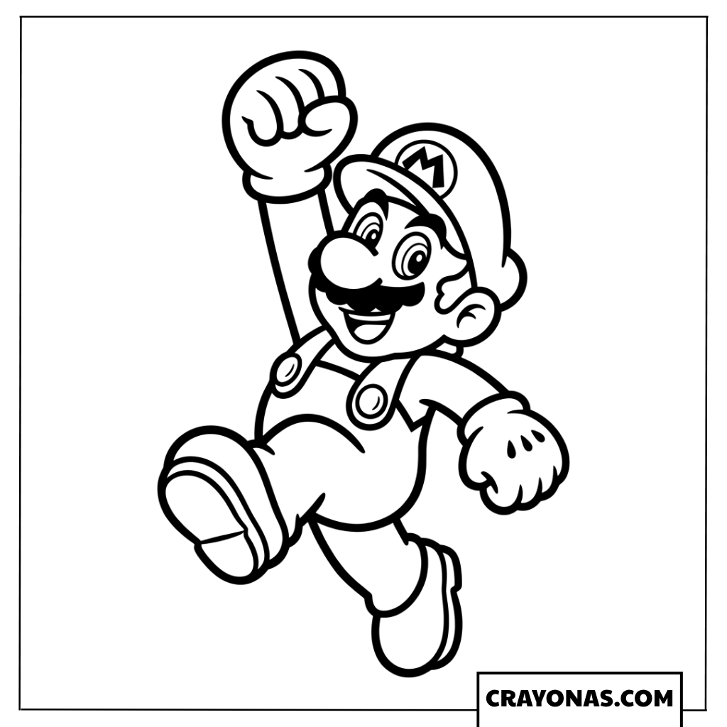 Mario Jumping Triumphantly In The Air Coloring Page