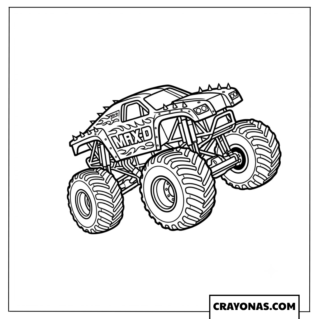 Max-D Futuristic Monster Jam Truck Action Coloring Page