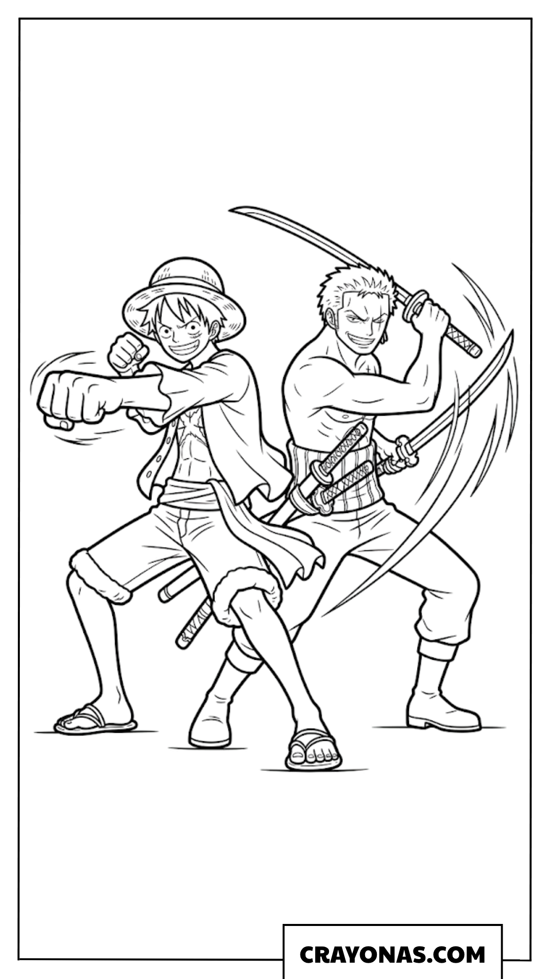 Monkey D Luffy and Roronoa Zoro Back to Back Combat Coloring Page