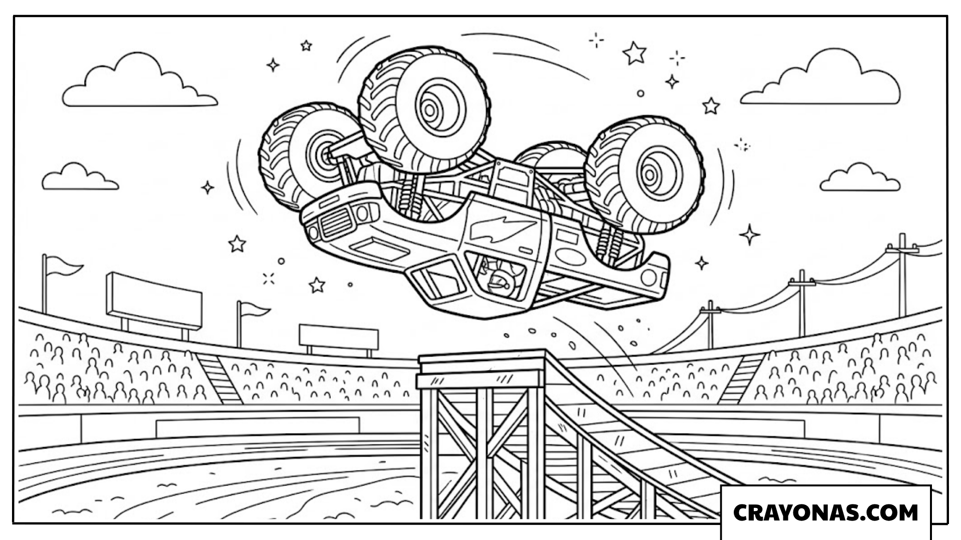 Monster Truck Backflip Stunt Stadium Coloring Page