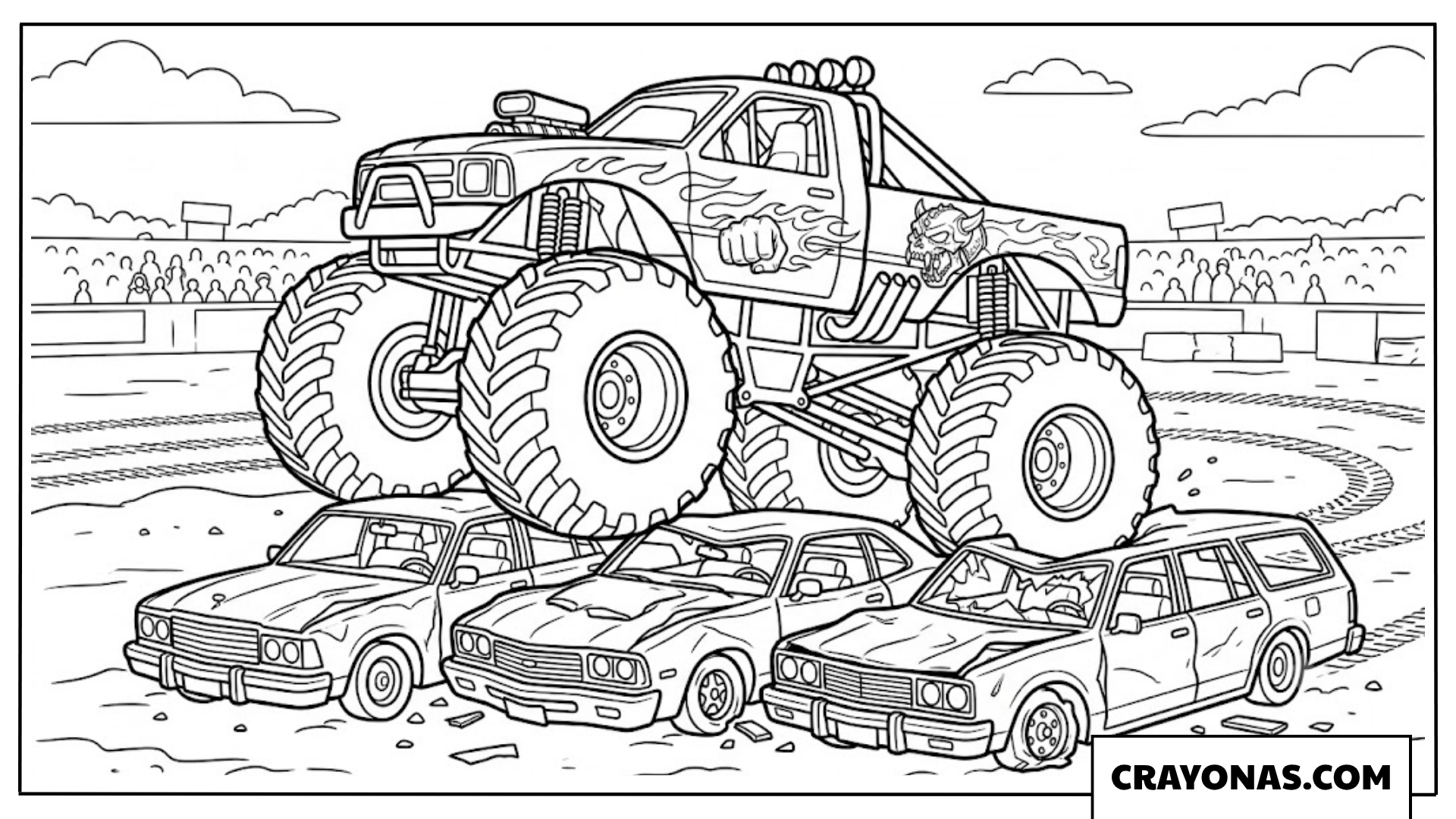 Monster Truck Crushing Cars Arena Coloring Page