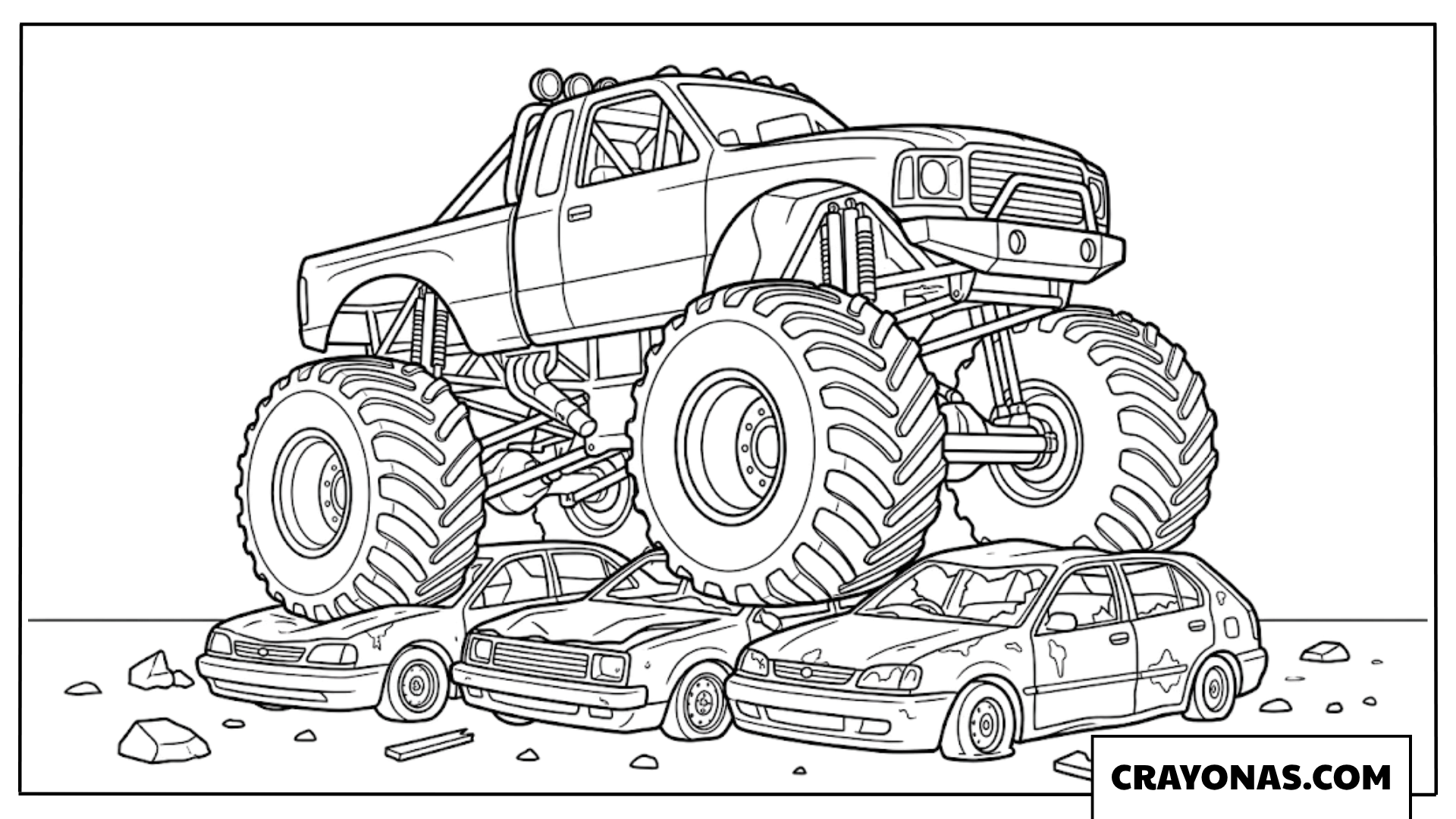 Monster Truck Crushing Old Cars Coloring Page