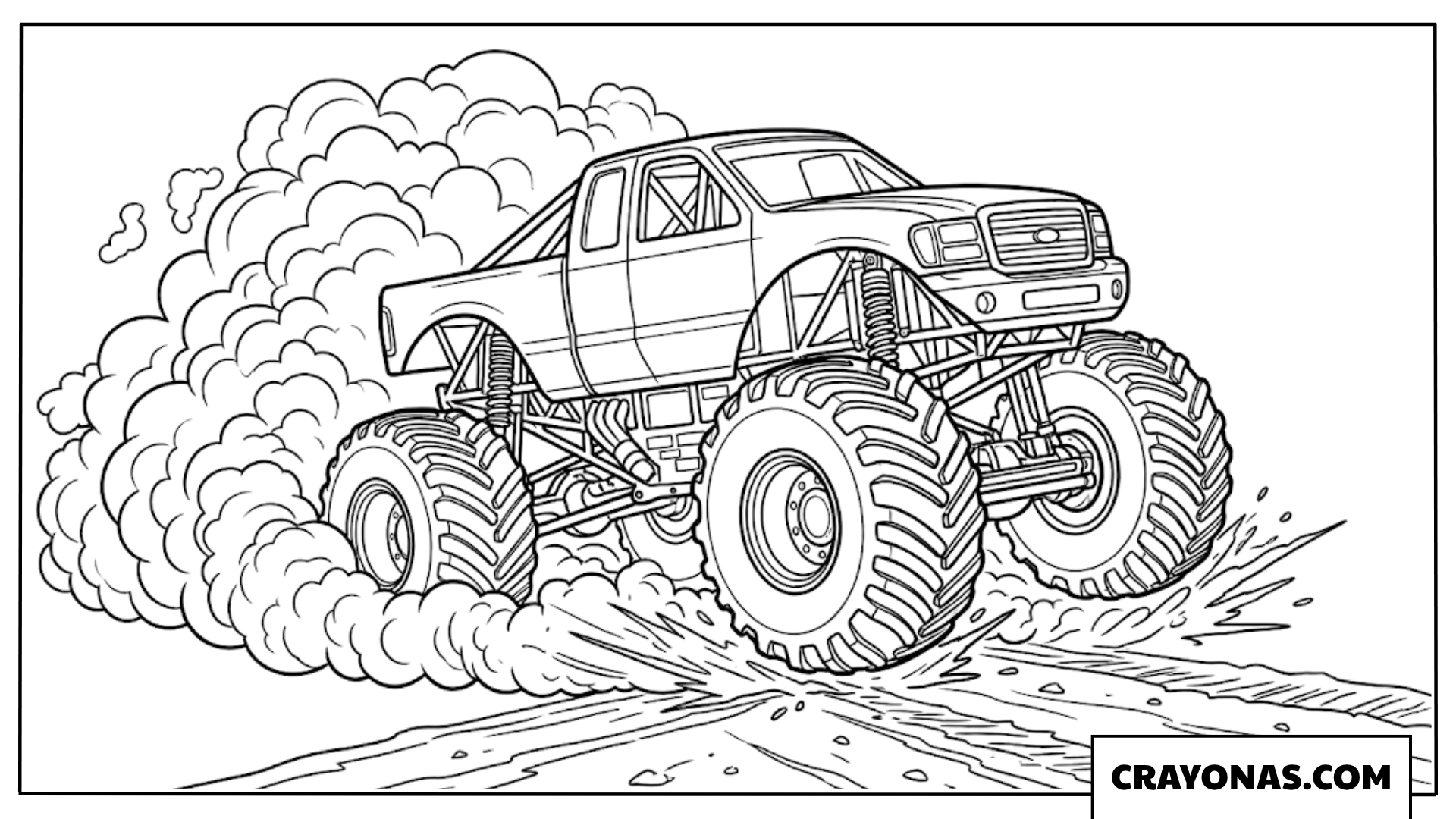 Monster Truck Drifting Dust Clouds Coloring Page