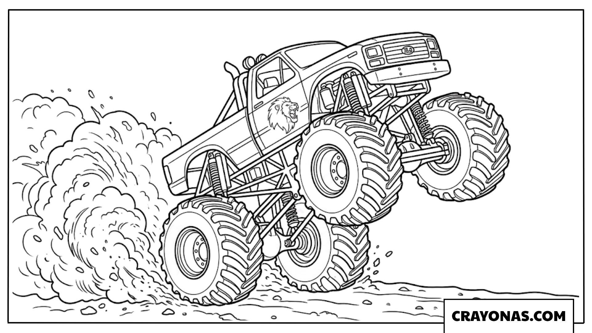 Monster Truck Drifting Mud Cloud Coloring Page