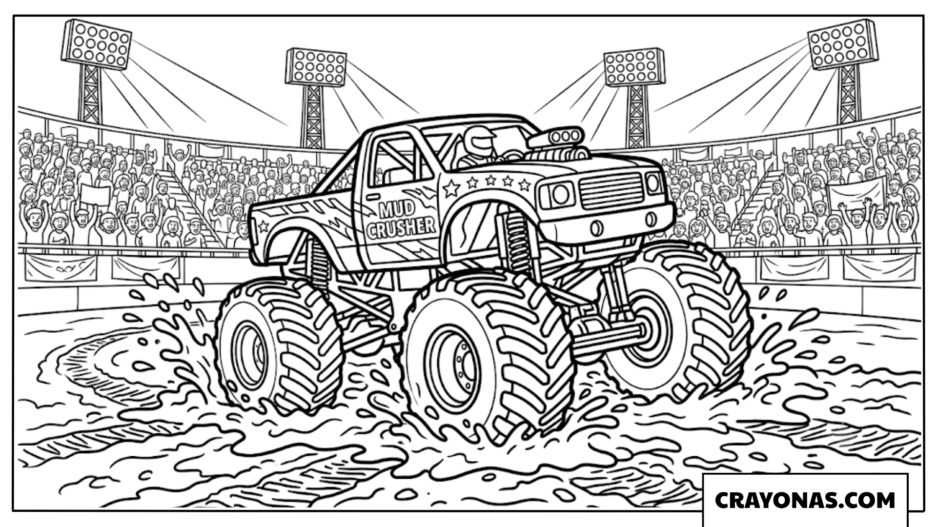 Monster Truck Splashing Mud Pit Stadium Coloring Page