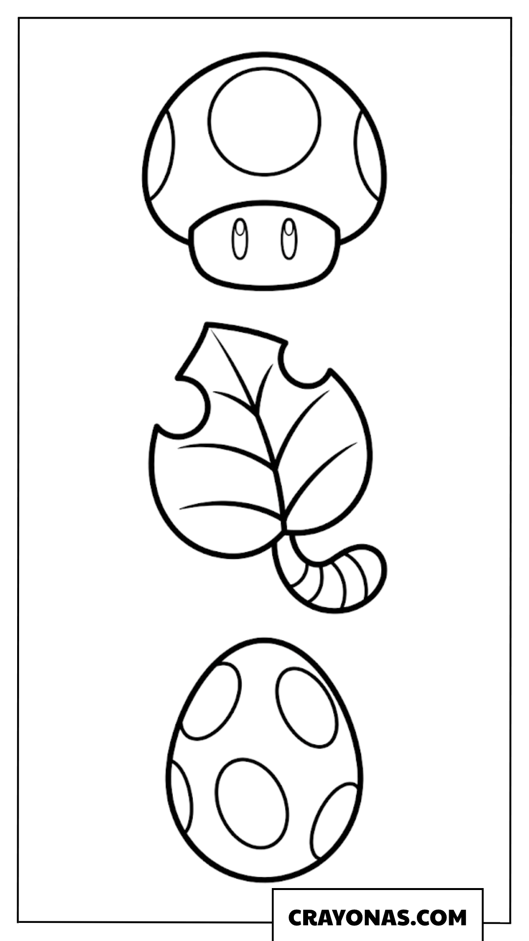 Mushroom Super Leaf and Yoshi Egg Items Coloring Page