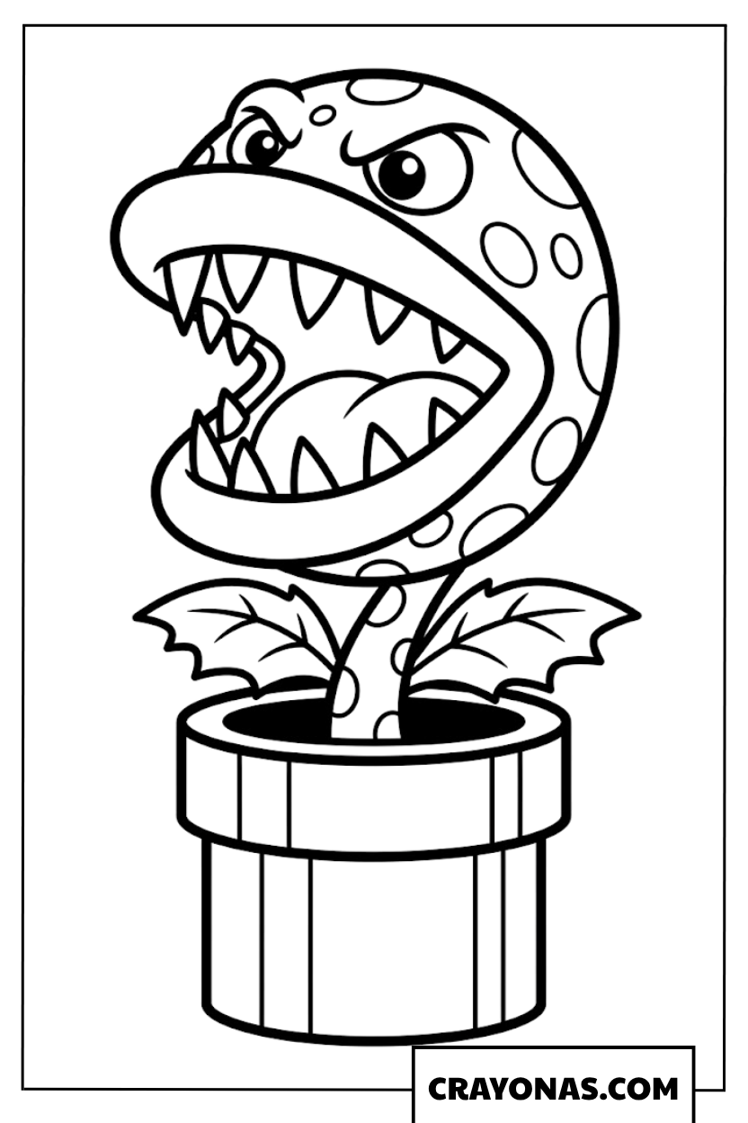 Piranha Plant Popping From Warp Pipe Coloring Page