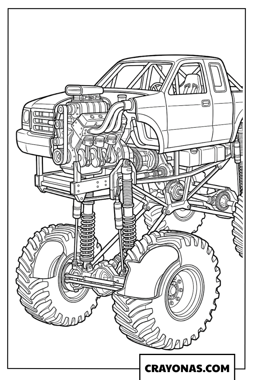 Realistic High Suspension Lifted Monster Truck Coloring Page