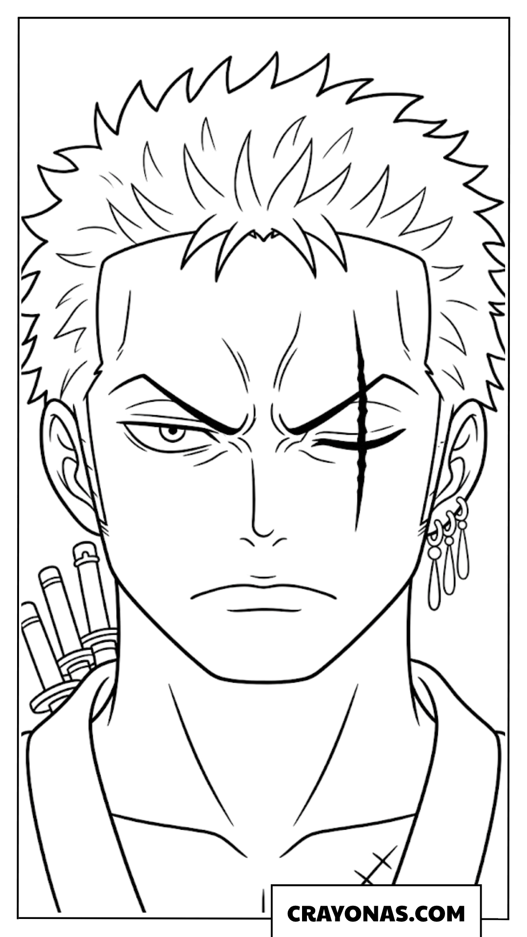 Realistic Roronoa Zoro Serious Face Close Up Coloring Page