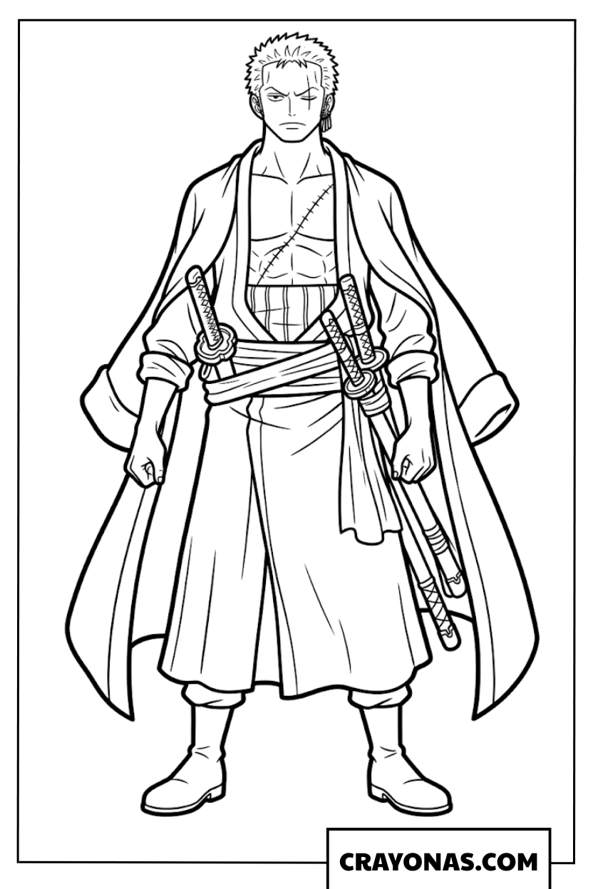 Roronoa Zoro Confident Post Timeskip Cape Stance Coloring Page