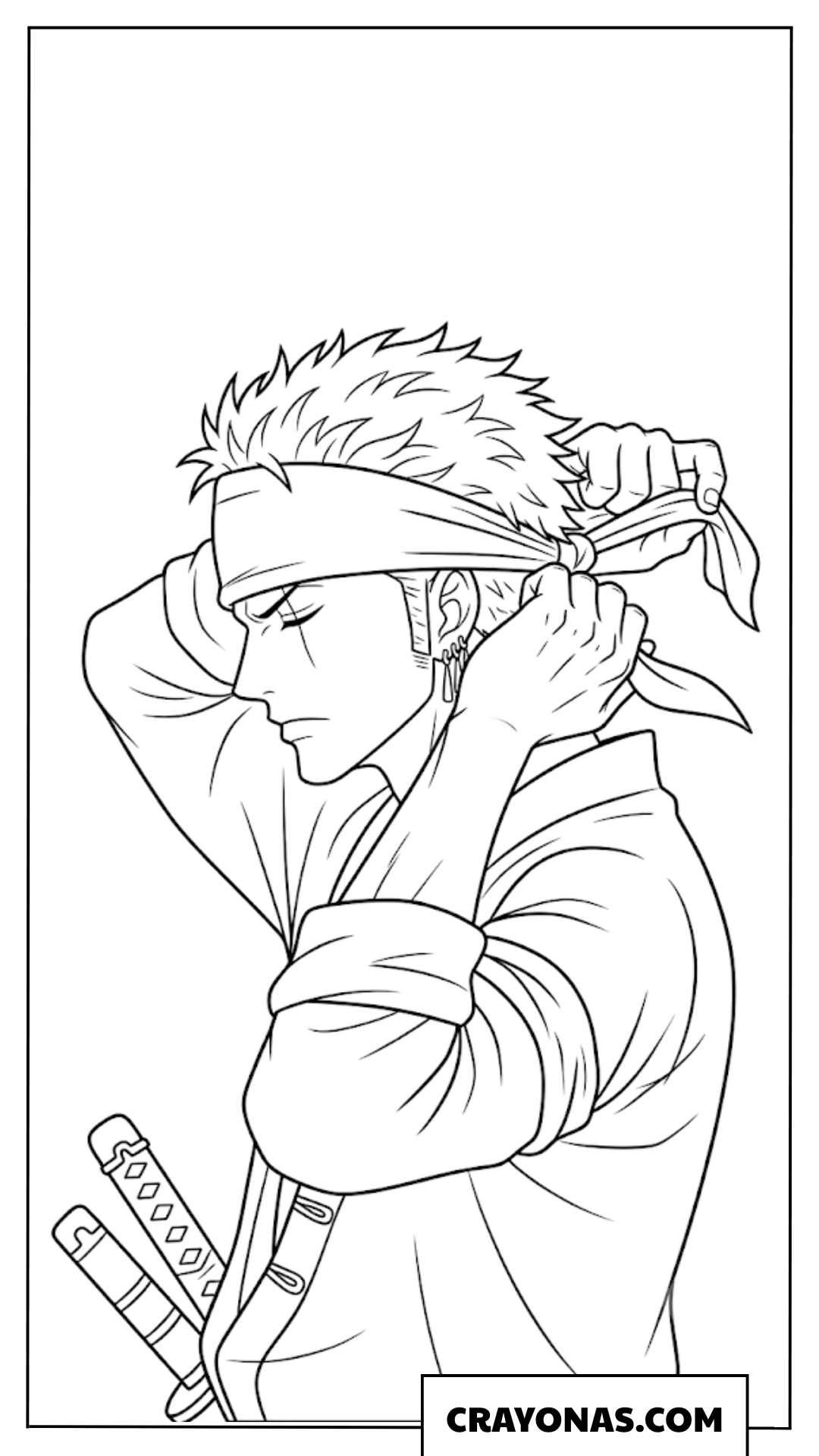 Roronoa Zoro Tying Bandana Profile Portrait Coloring Page