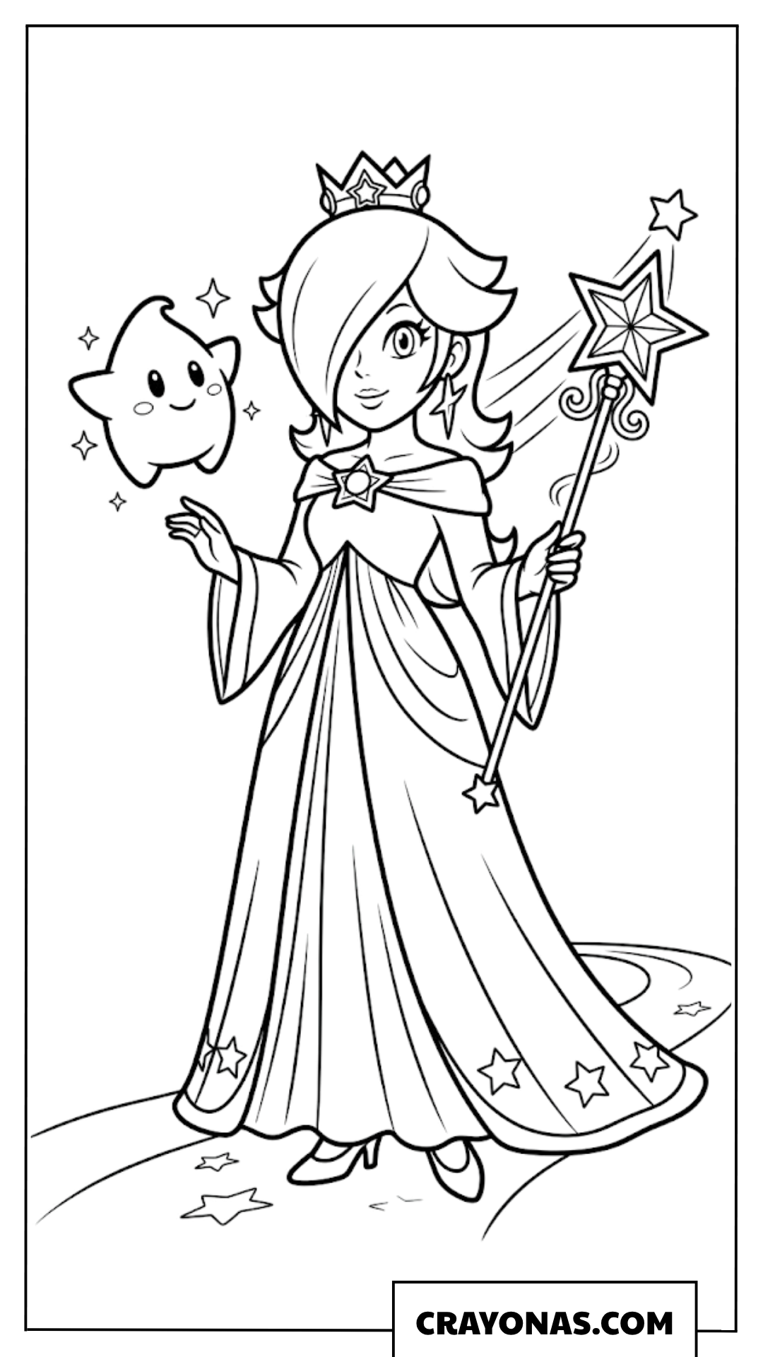 Rosalina Waving Wand with Luma Coloring Page