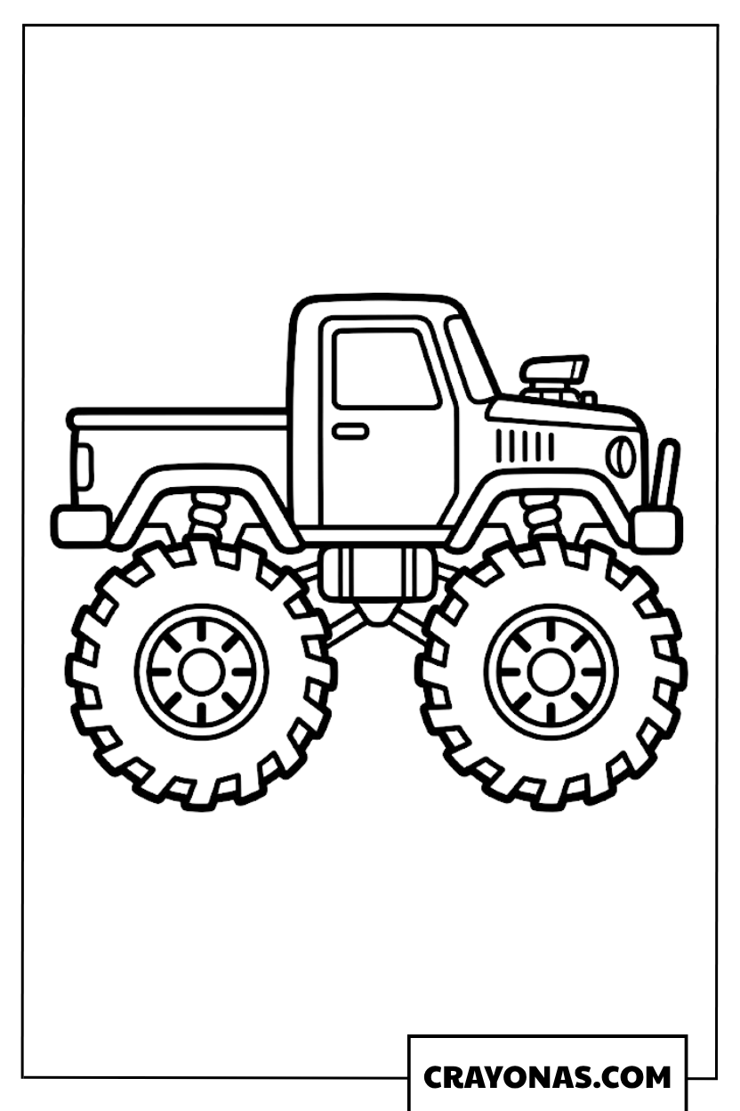 Simple Cartoon Monster Truck For Kids Coloring Page