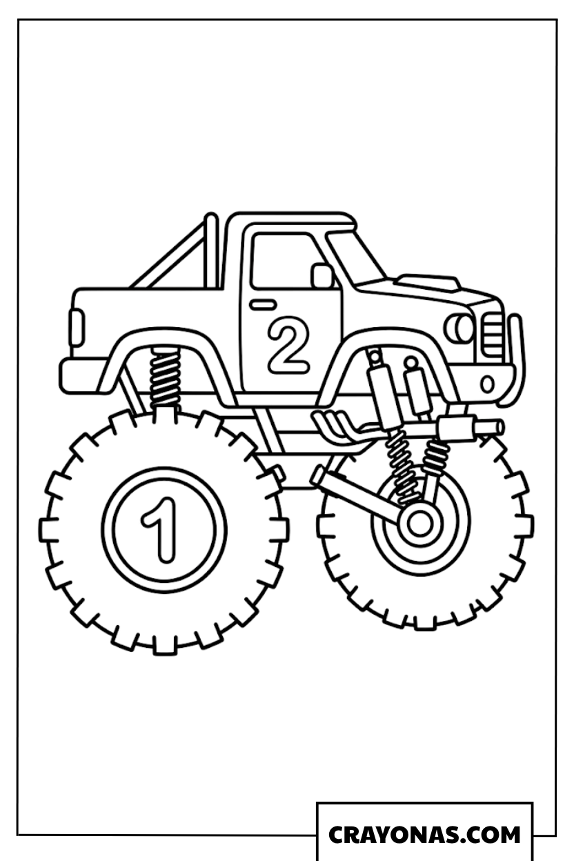 Simple Numbered Shape Learning Monster Truck Coloring Page