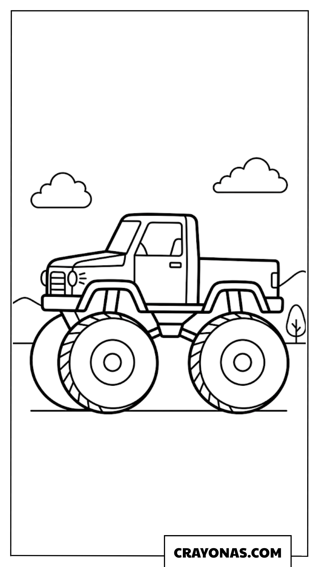 Simple Pickup Monster Truck Profile View Coloring Page