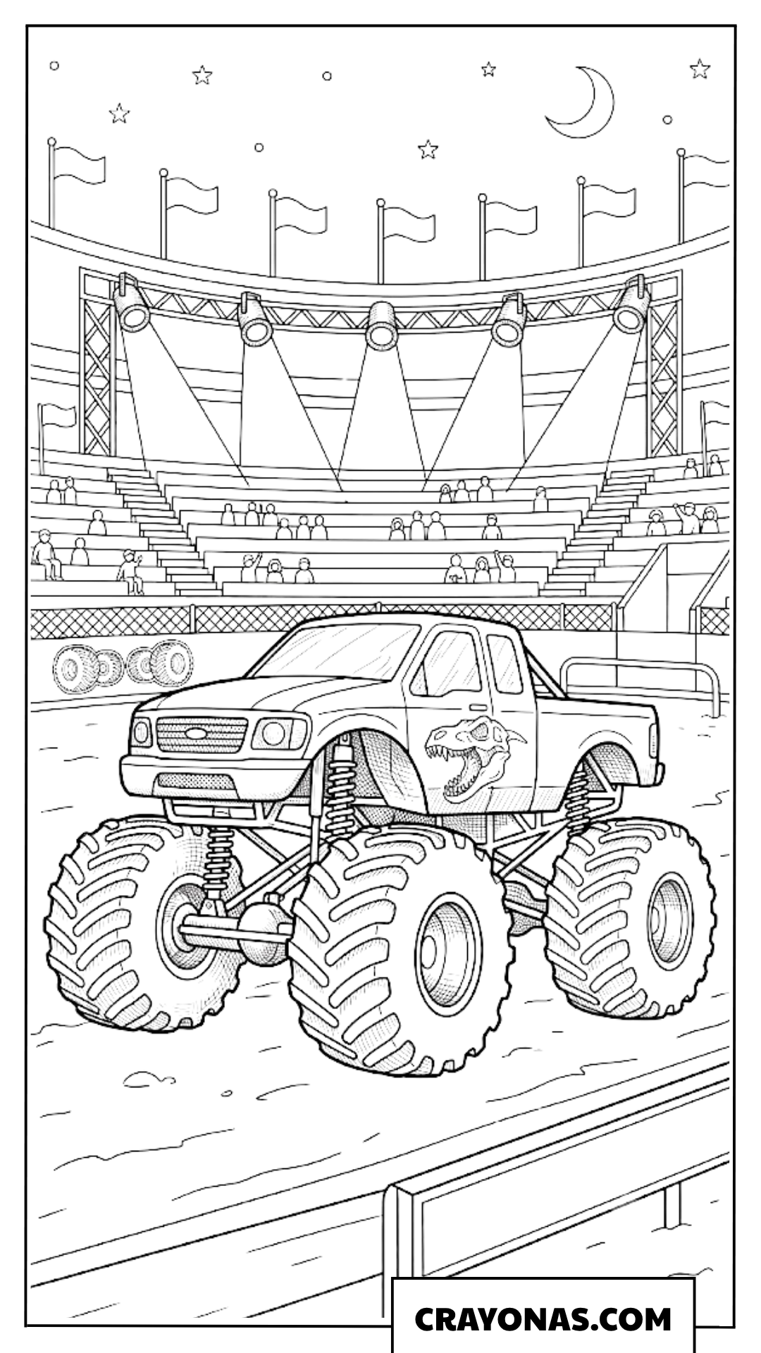 Stadium Monster Jam Truck Under Night Lights Coloring Page