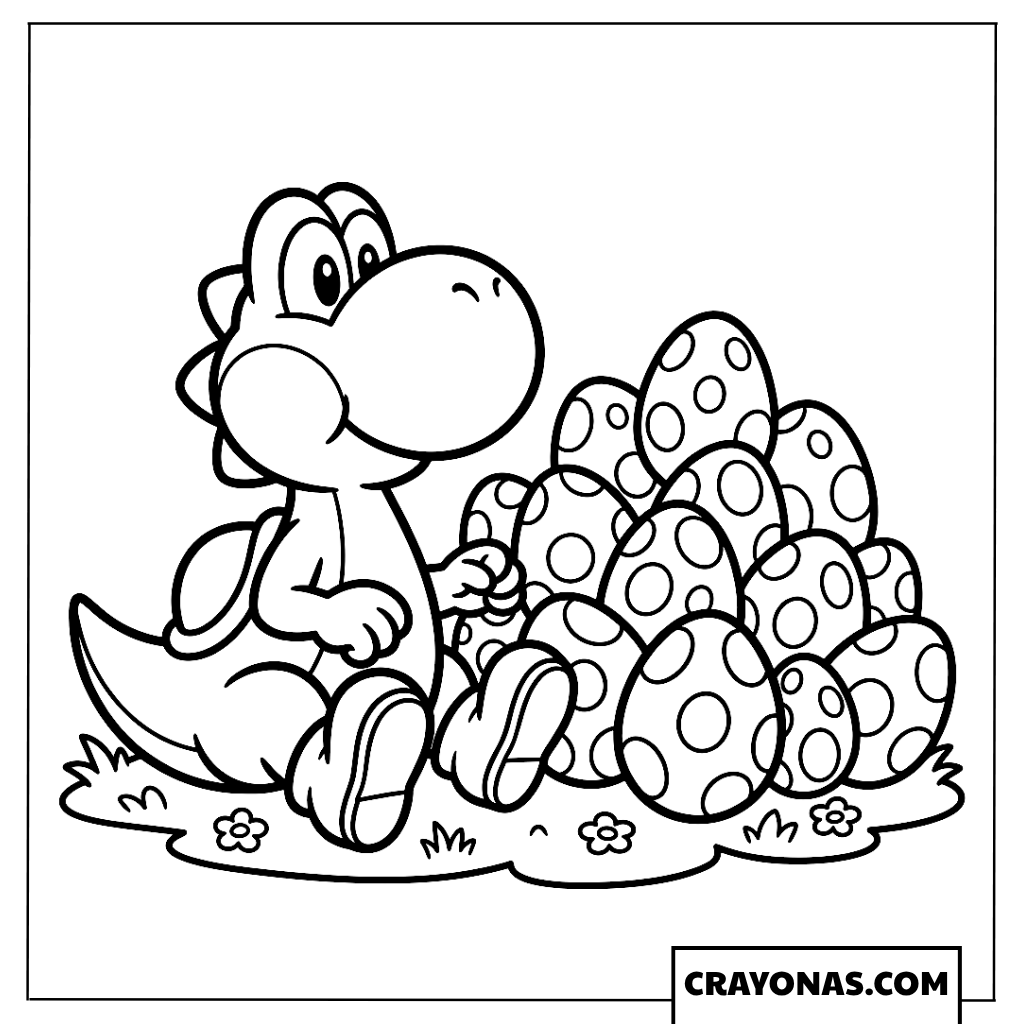 Yoshi Sitting Next To Pile Of Spotted Eggs Coloring Page