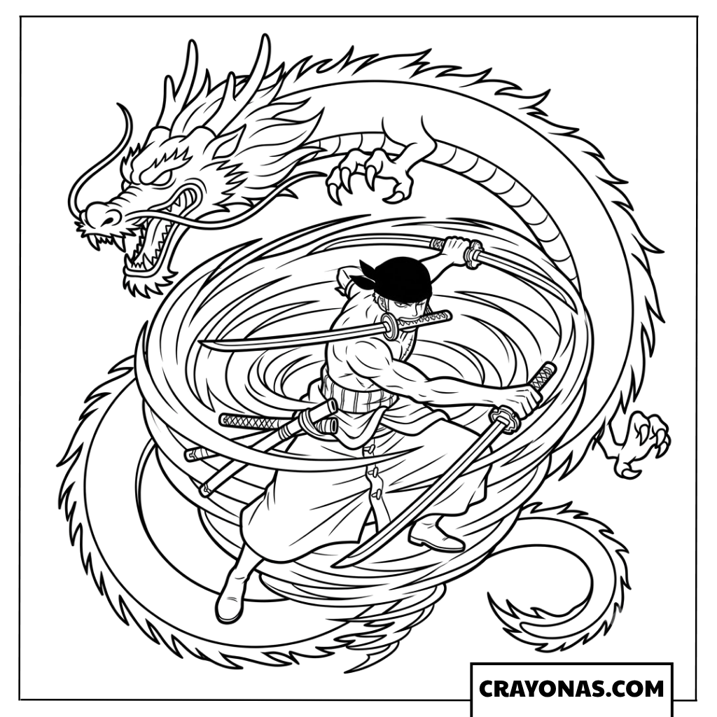 Zoro Dragon Twister Attack Coloring Page