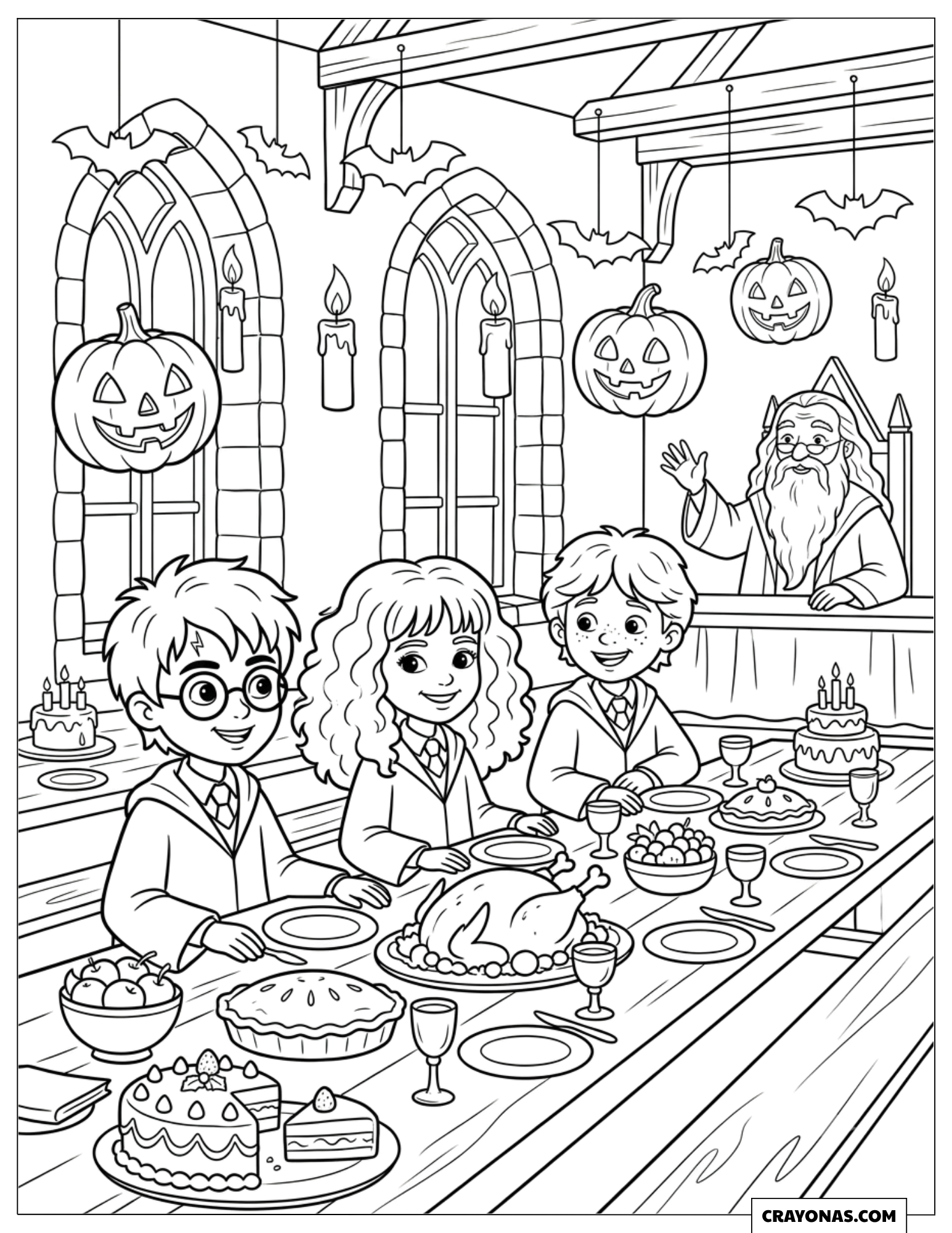 Harry, Hermione, Ron and Dumbledore Halloween To Color