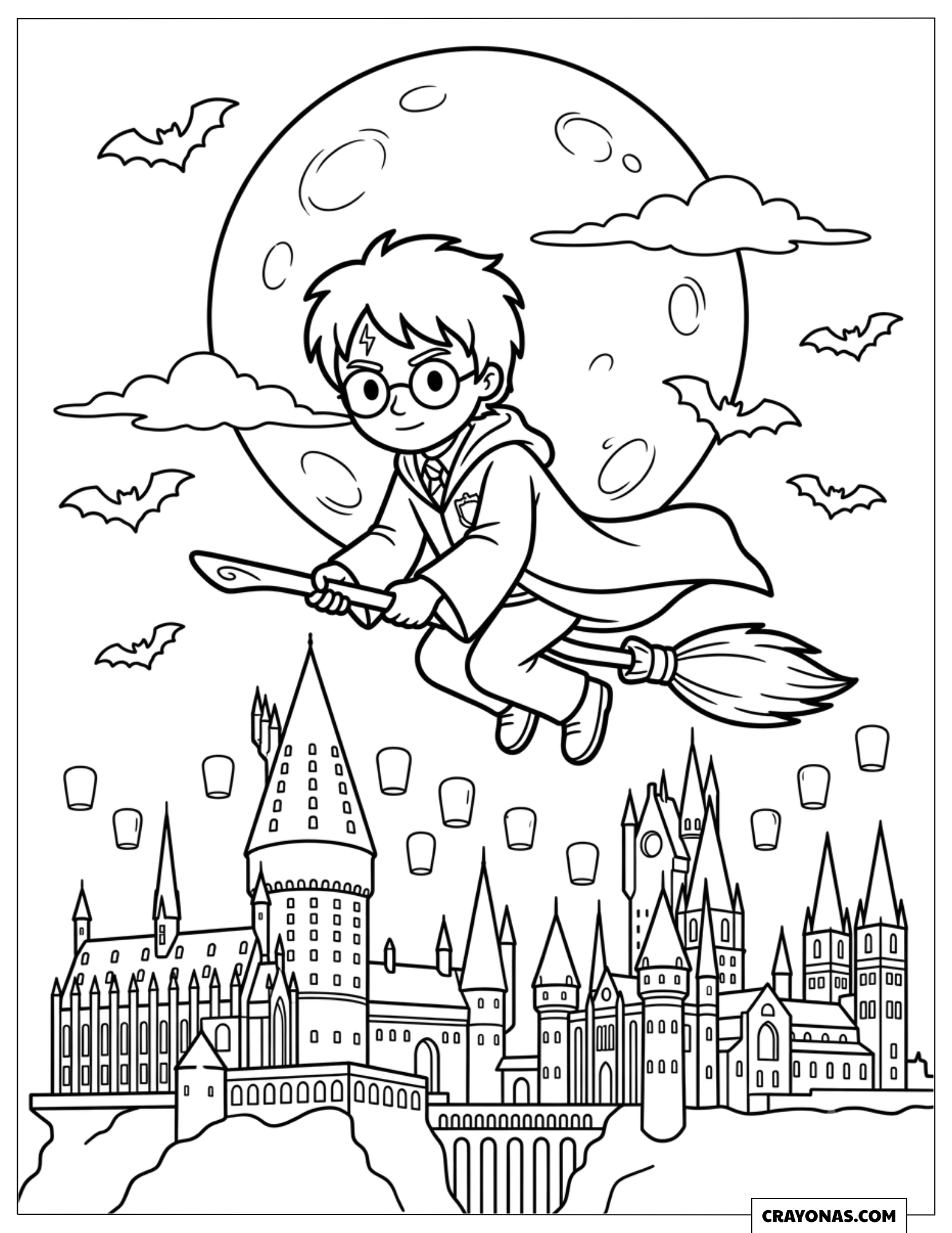Harry Potter Flying Broom Halloween Coloring Page for Preschooler
