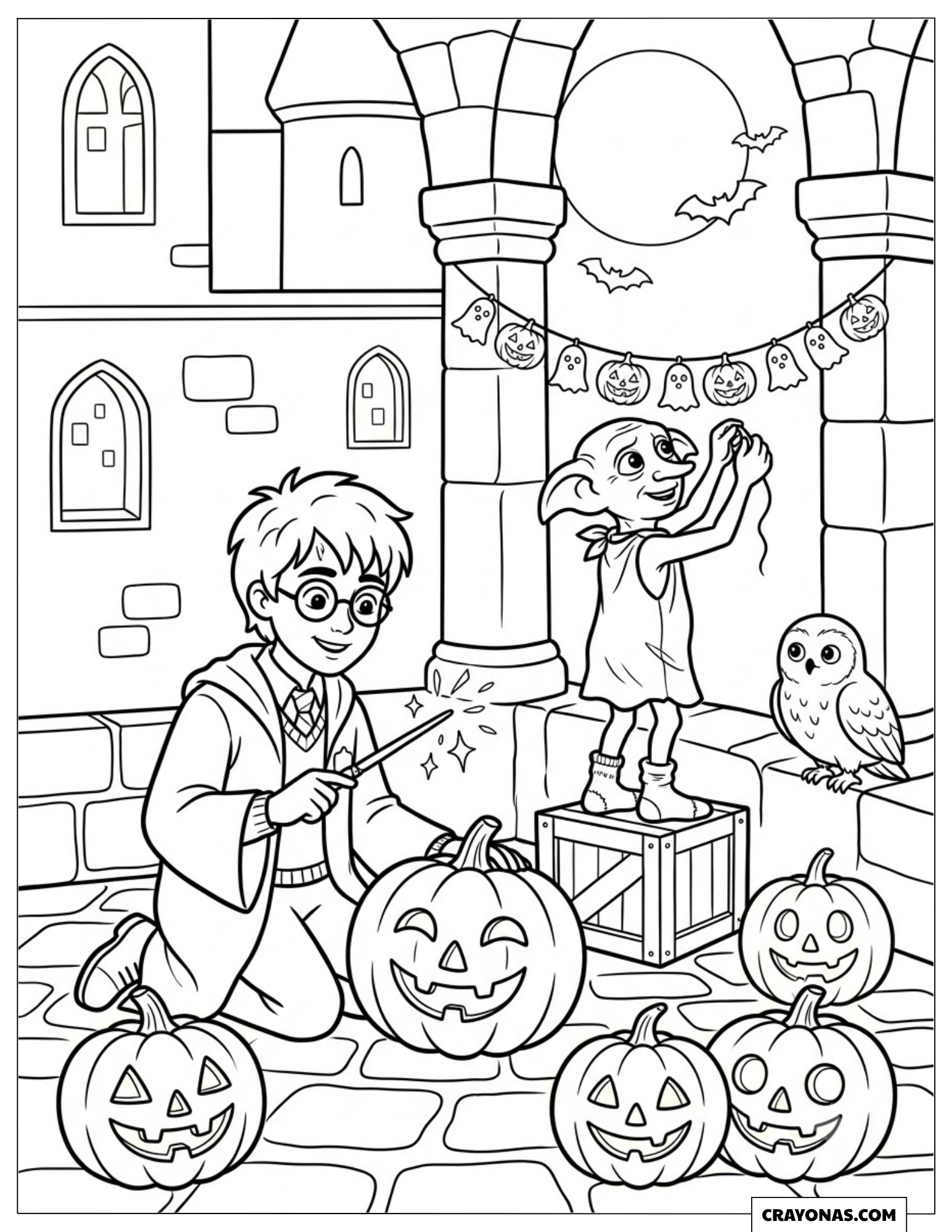 Harry and Dobby Cute Halloween Coloring Page