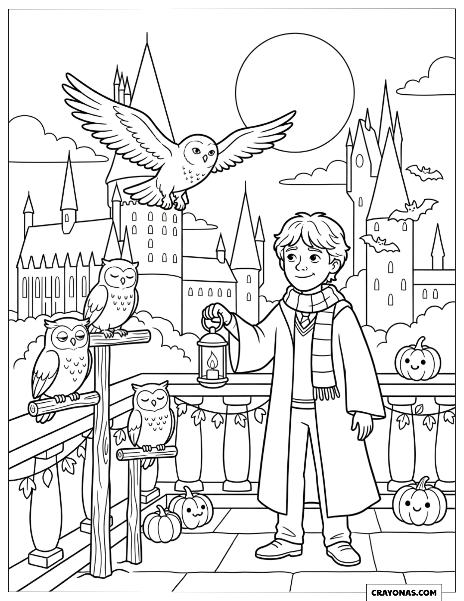 Ron Weasley Owl Sanctuary Halloween Coloring Sheet