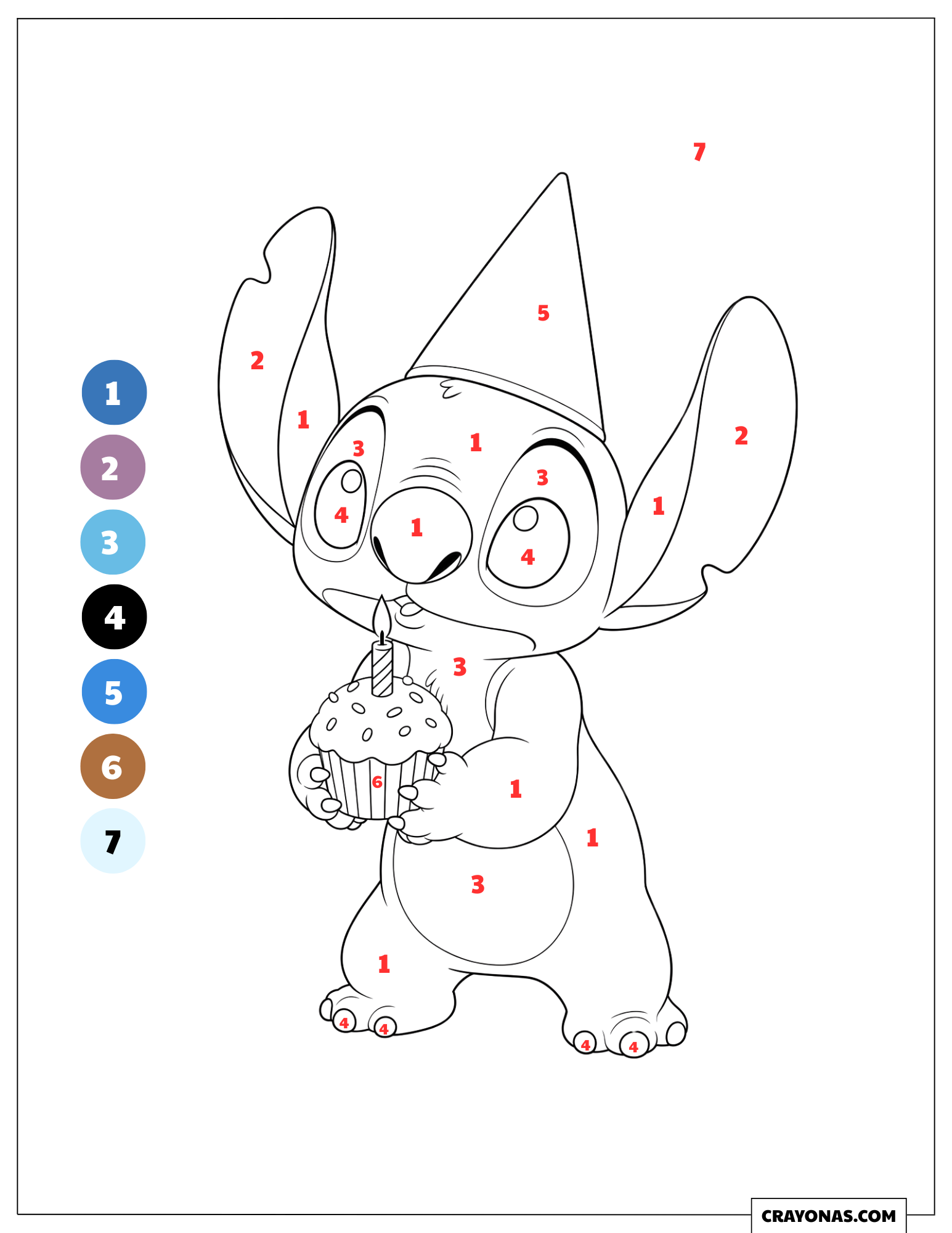 Stitch Cupcake Color by Number Page for Birthday Party