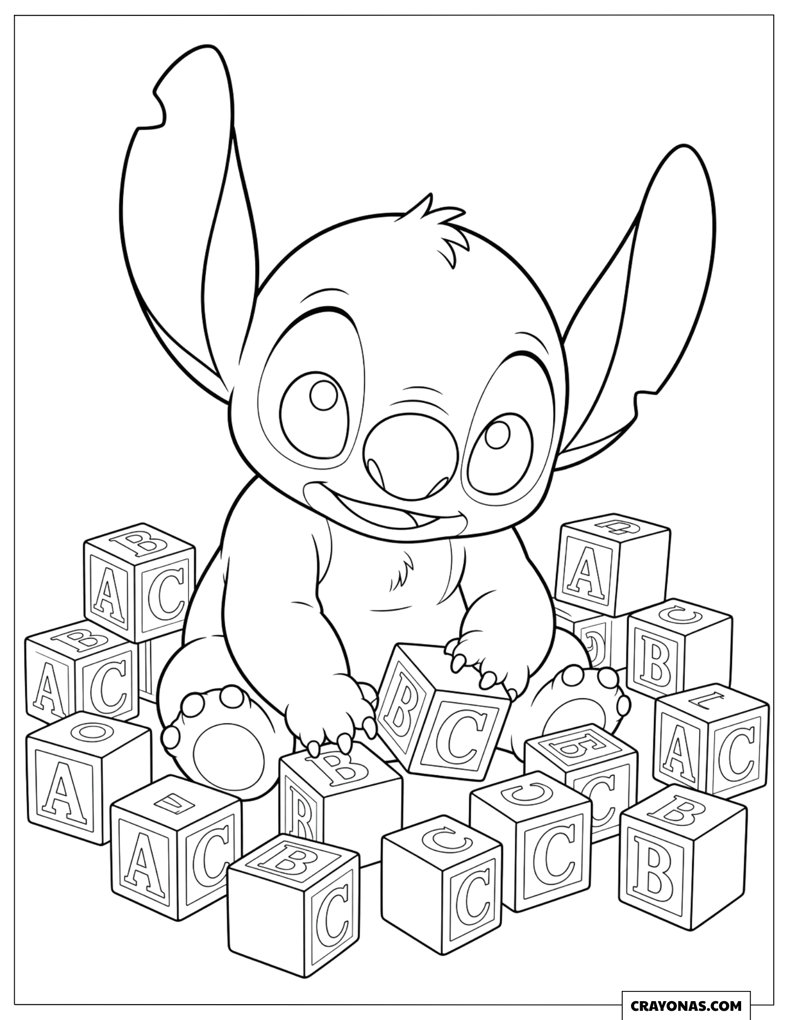 Baby Stitch ABC Blocks Coloring Page for Preschooler