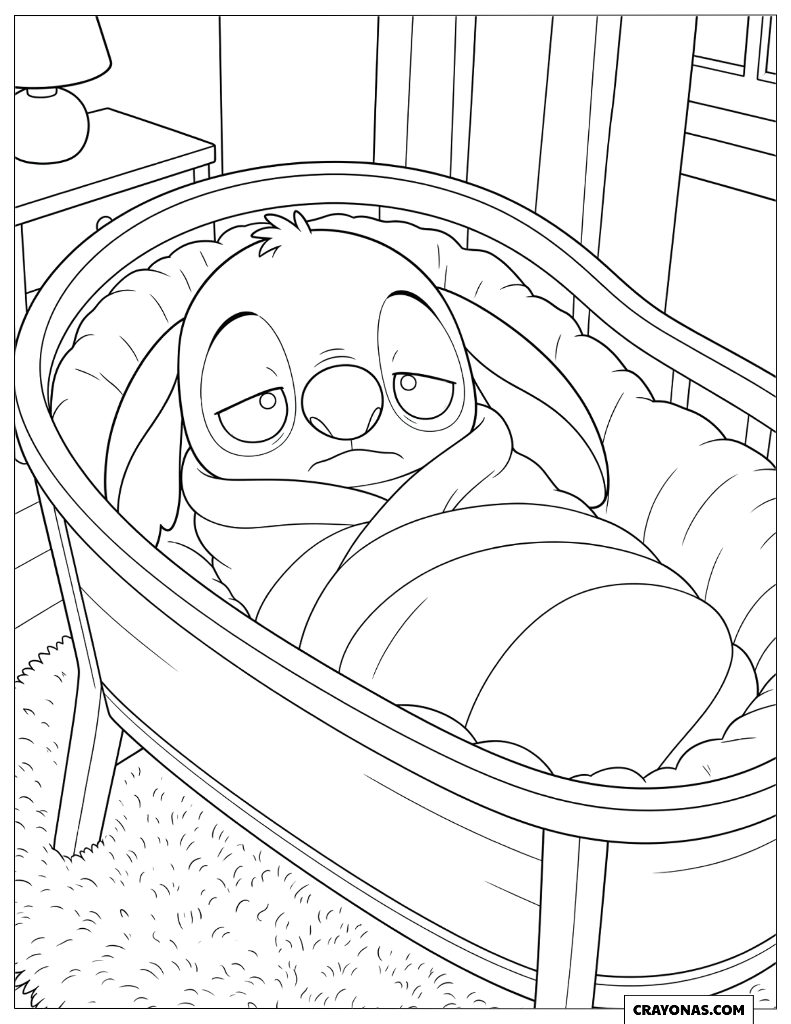 Baby Stitch Wrapped in Blanket Coloring Sheet for Kids