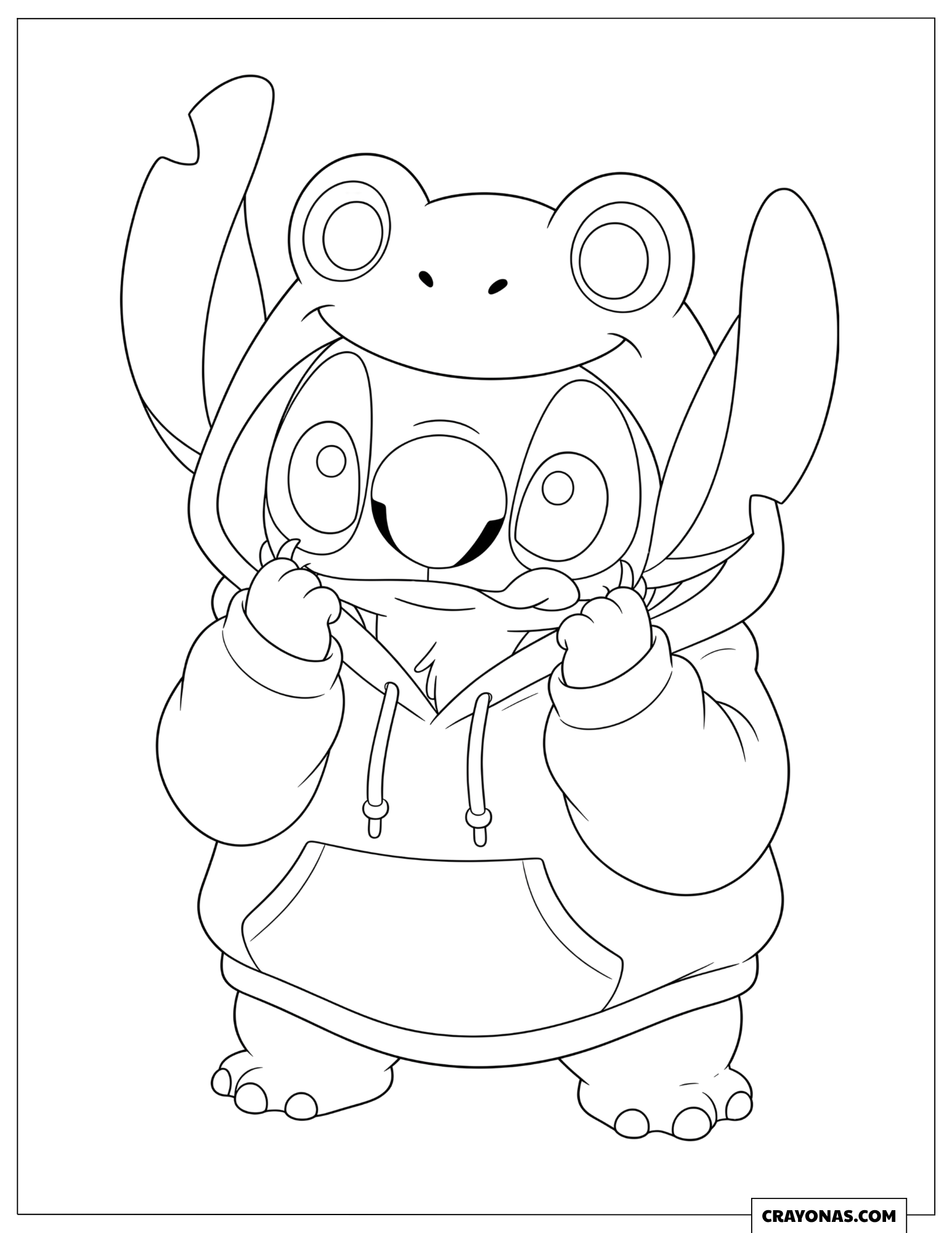 Cute Stitch in Frog Hoodie to Color
