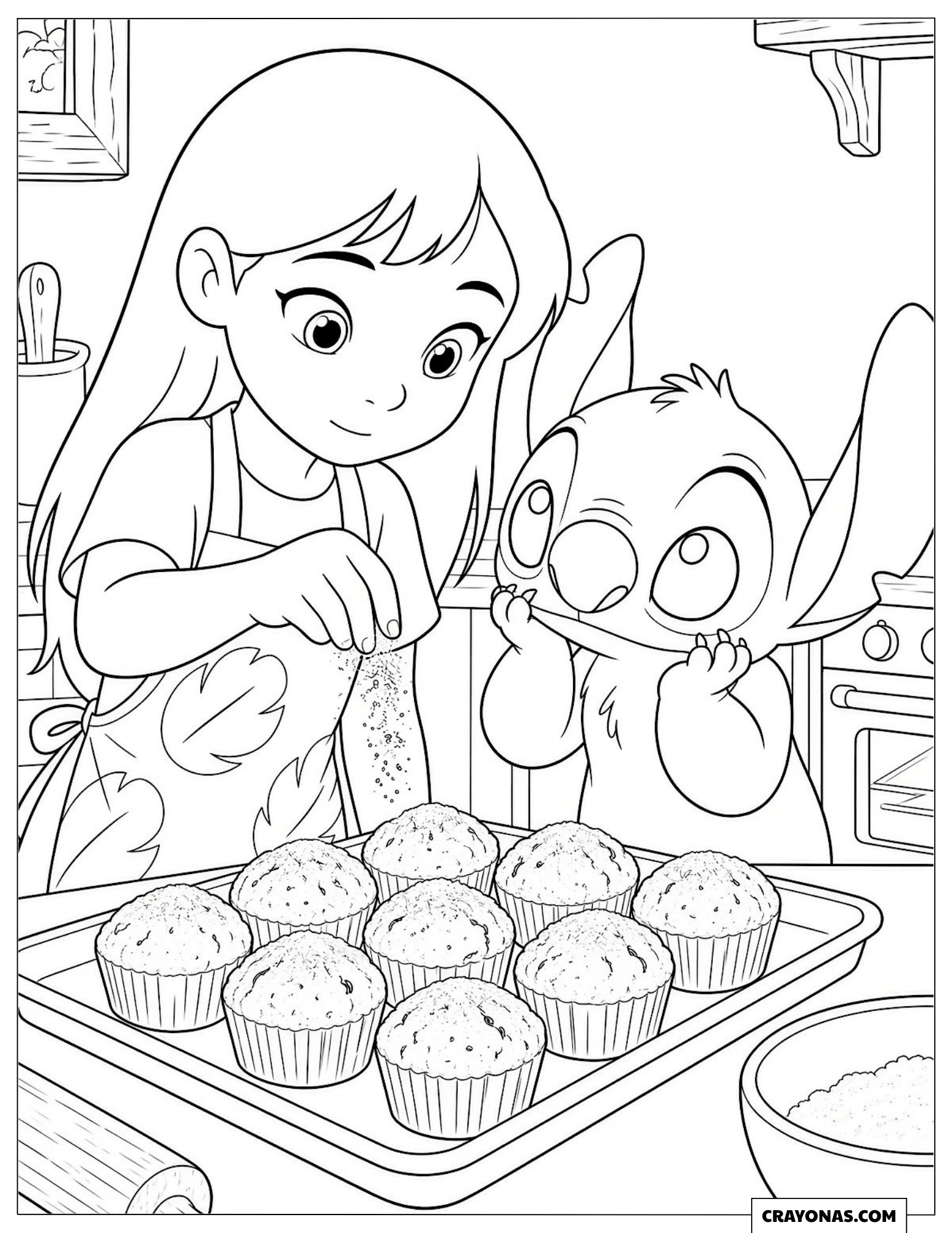 Lilo and Stitch Baking Treats Coloring Sheet for Preschoolers