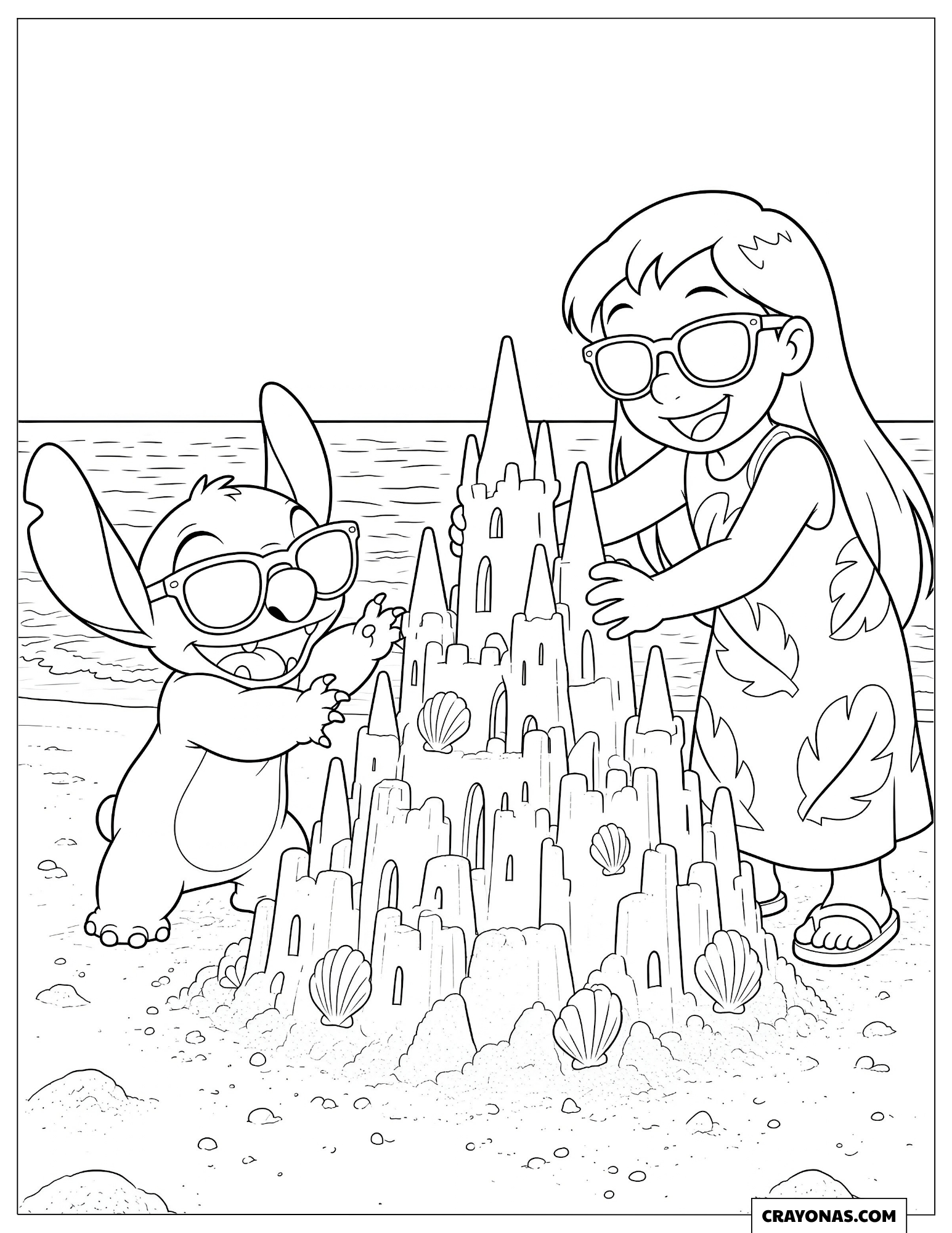 Lilo and Stitch Building Sandcastle Coloring Sheet