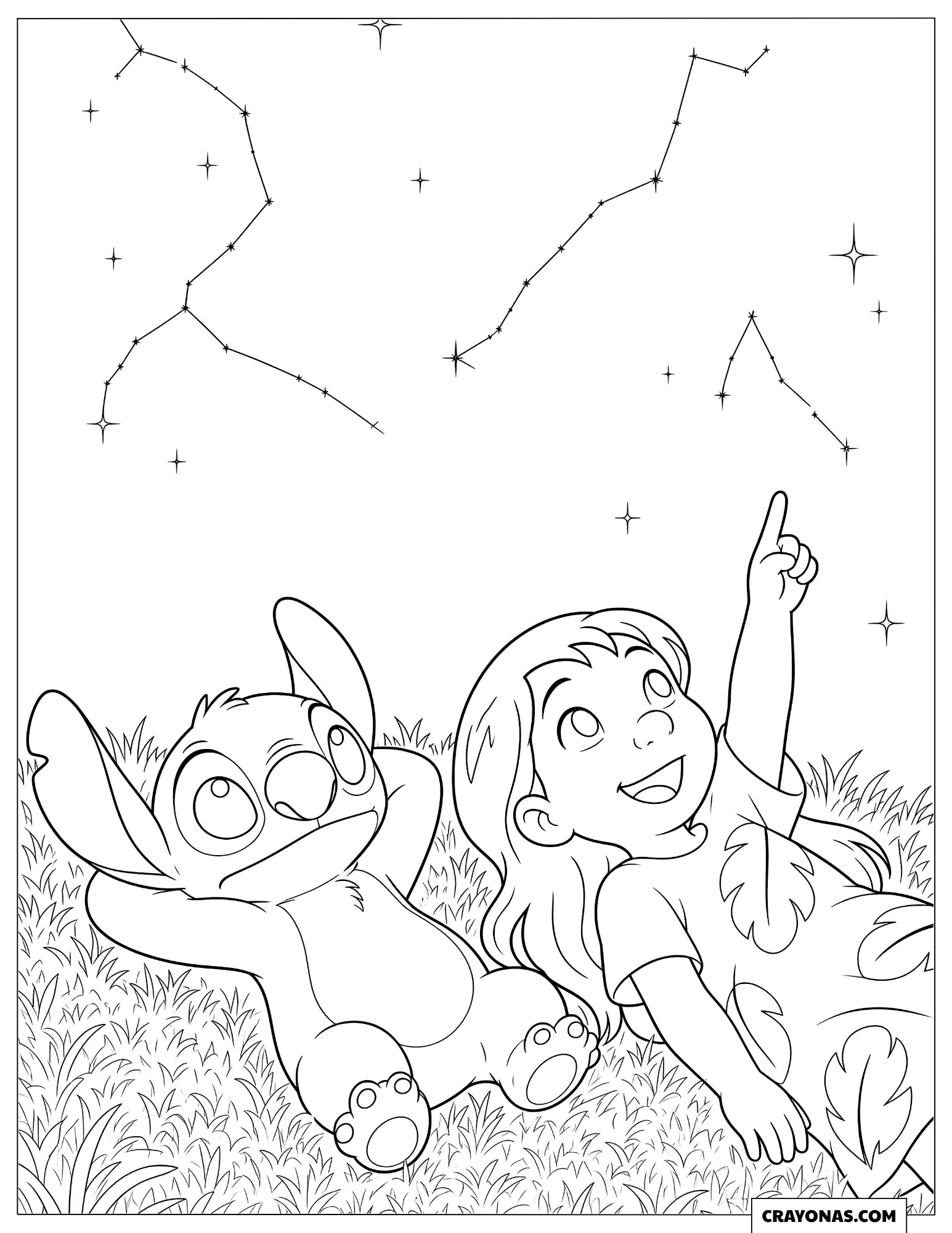 Lilo and Stitch Stargazing Coloring Page for Kids